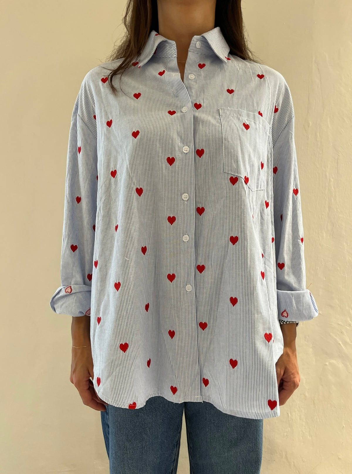 Camicia a righe con cuori rossi Art.AI2520 CHEAP&CHIC