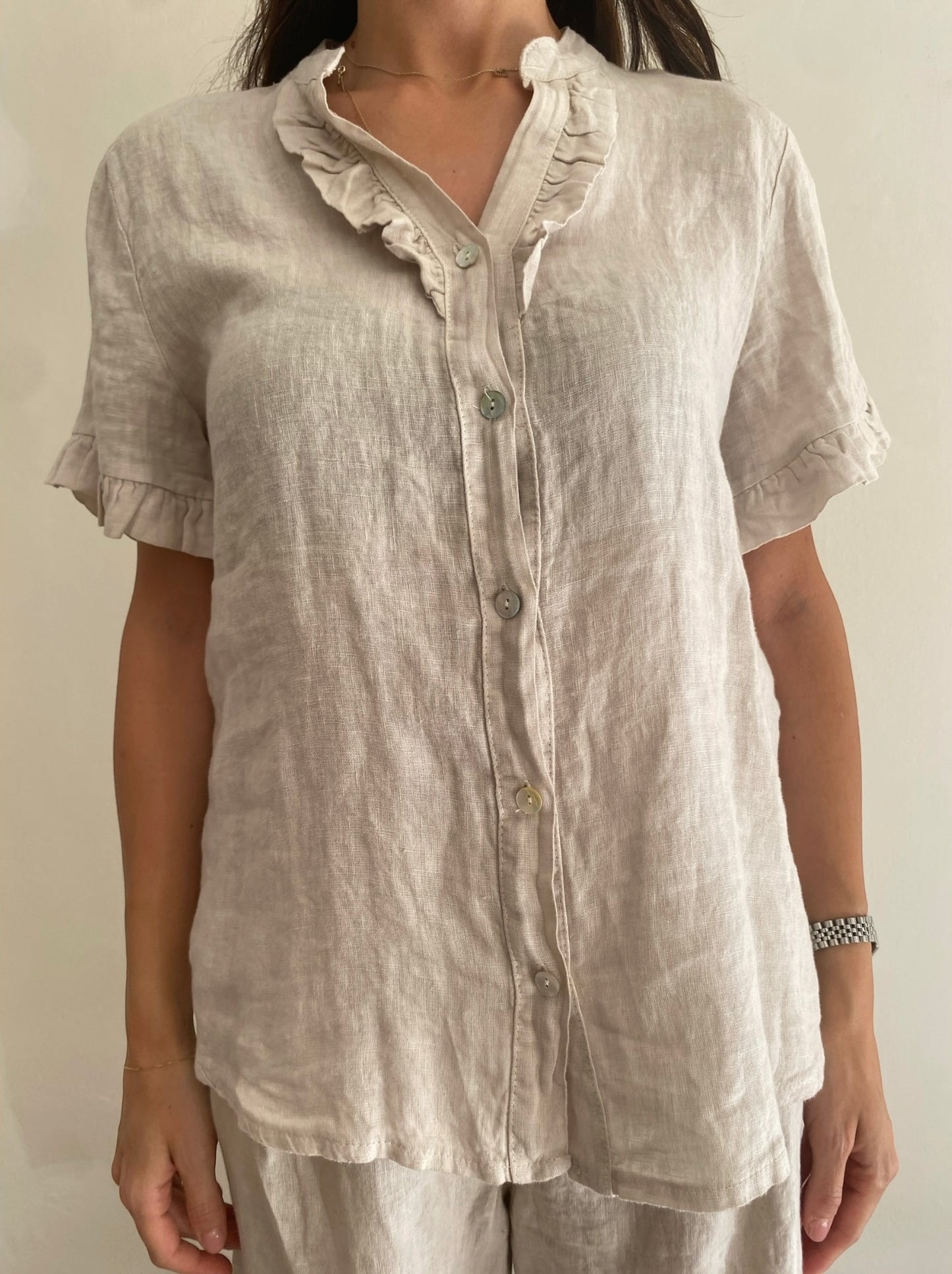 Camicia a maniche corte con Rouches art.6649 100% Lino CHEAP&CHIC
