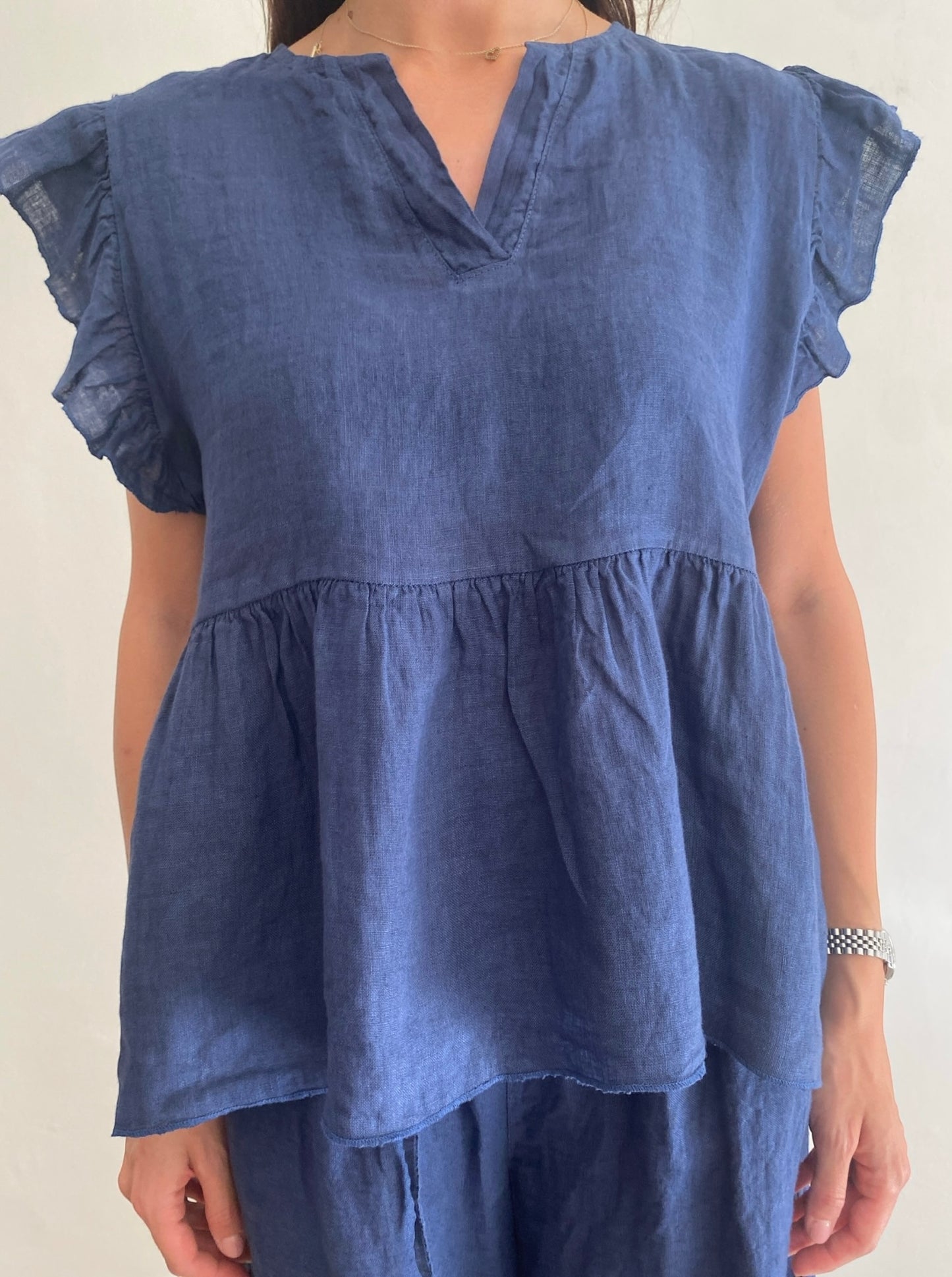 Blusa con volant art.8808 100% Lino CHEAP&CHIC