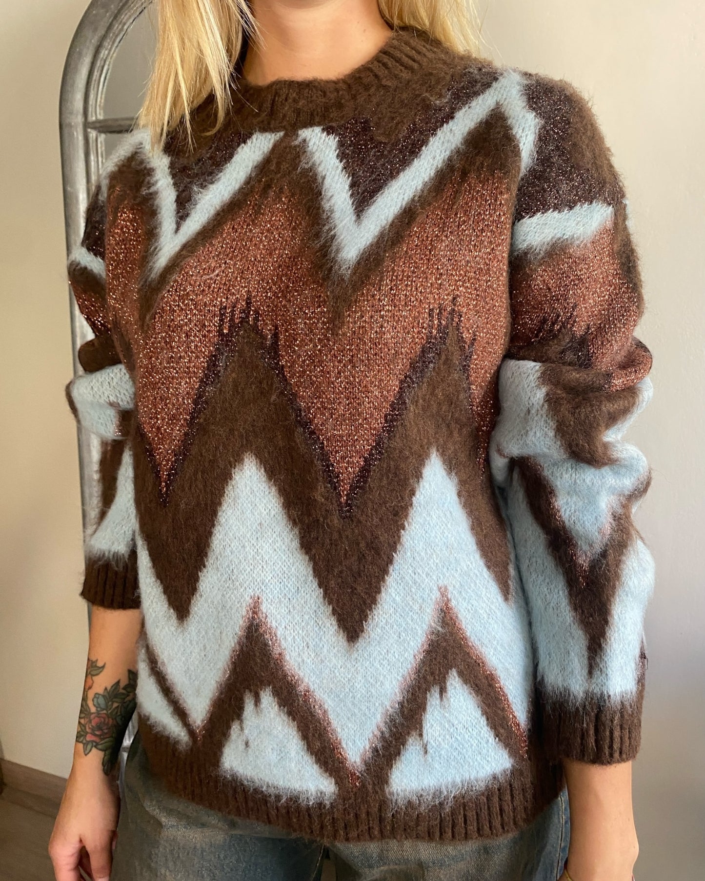 Maglione girocollo con stampa multicolor art.W5HMJ TENSIONE IN