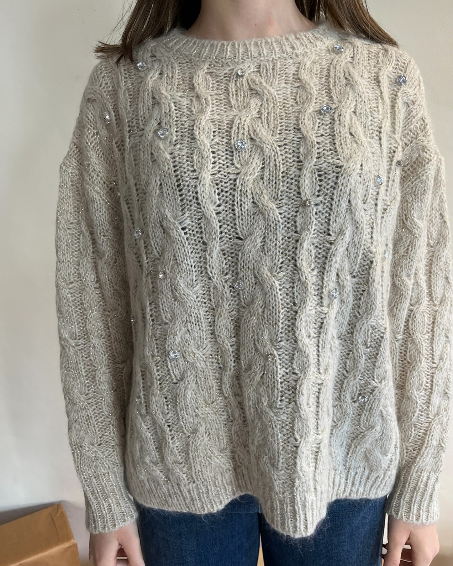 Maglia trecce con lurex e brillanti art. 33068F VICOLO