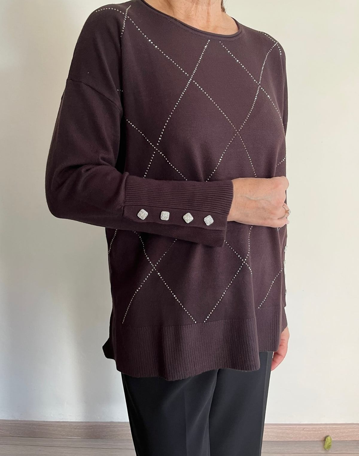 Maglia girocollo con applicazione di strass art.265F1026 FLEURS D’ANIS