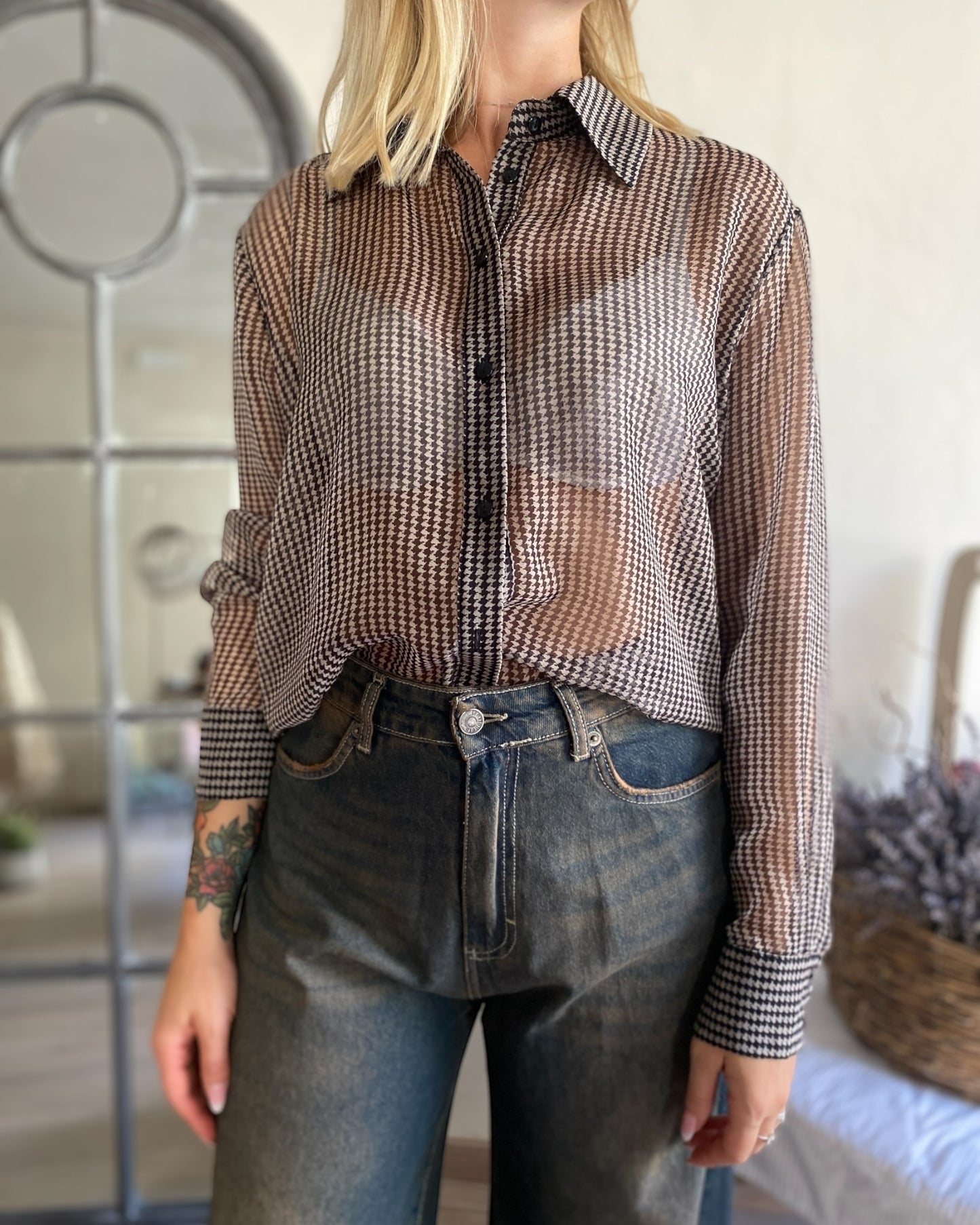 Camicia in fantasia semitrasparente art.c20095at TENSIONE IN