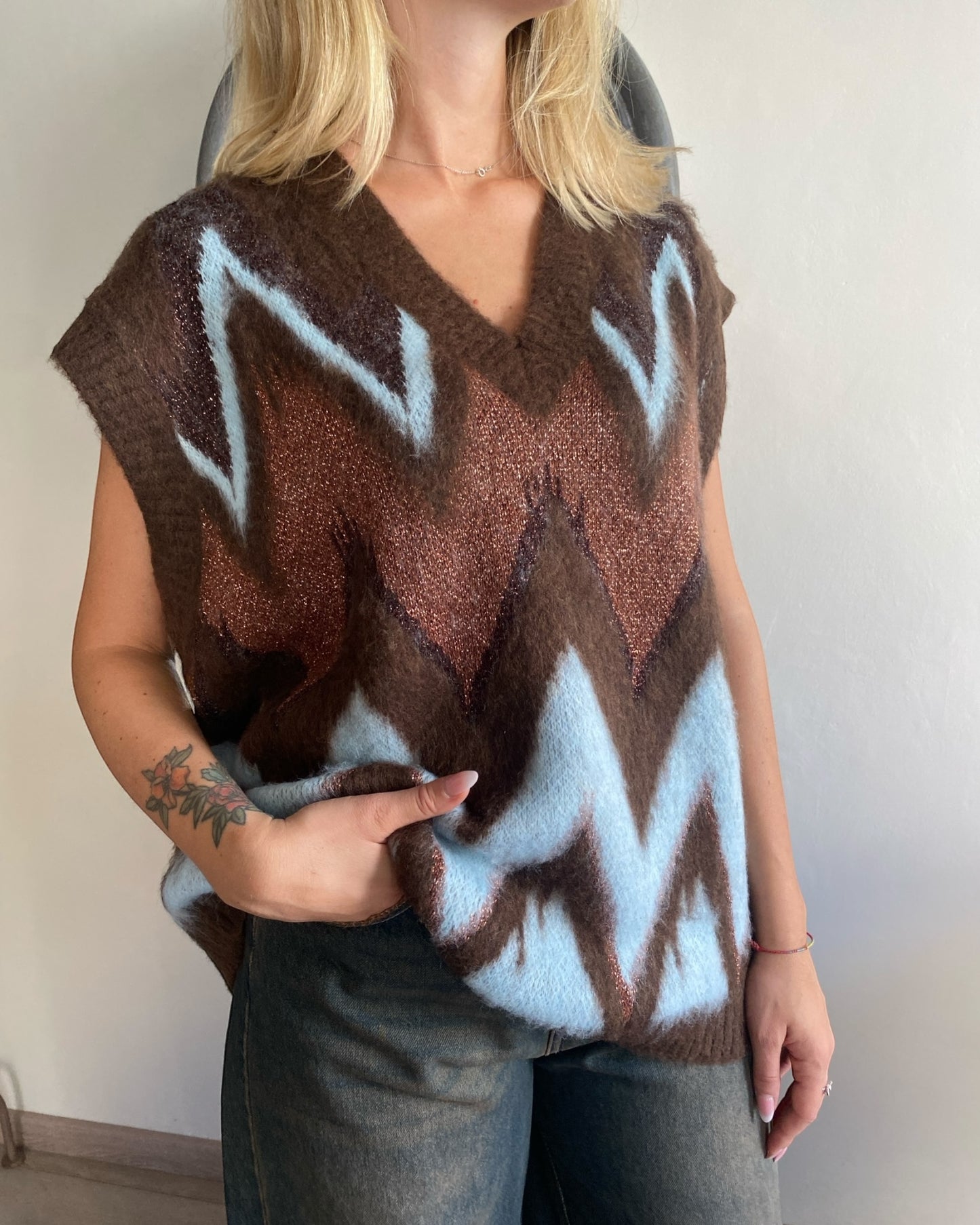 Gilet in maglia multicolor con scollo V art.W5HMT TENSIONE IN