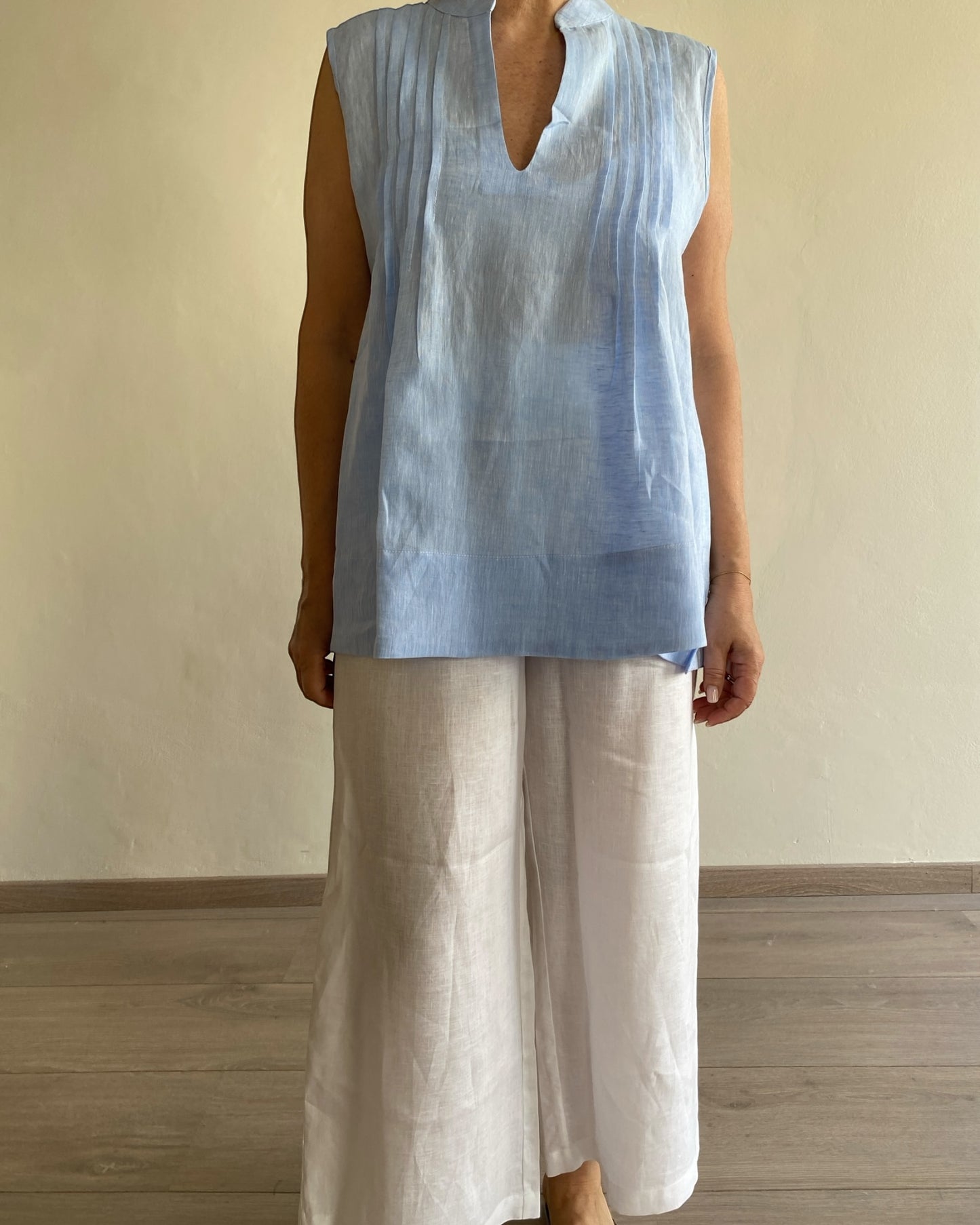 Top smanicato con plisse DEBBY CENTOLINO