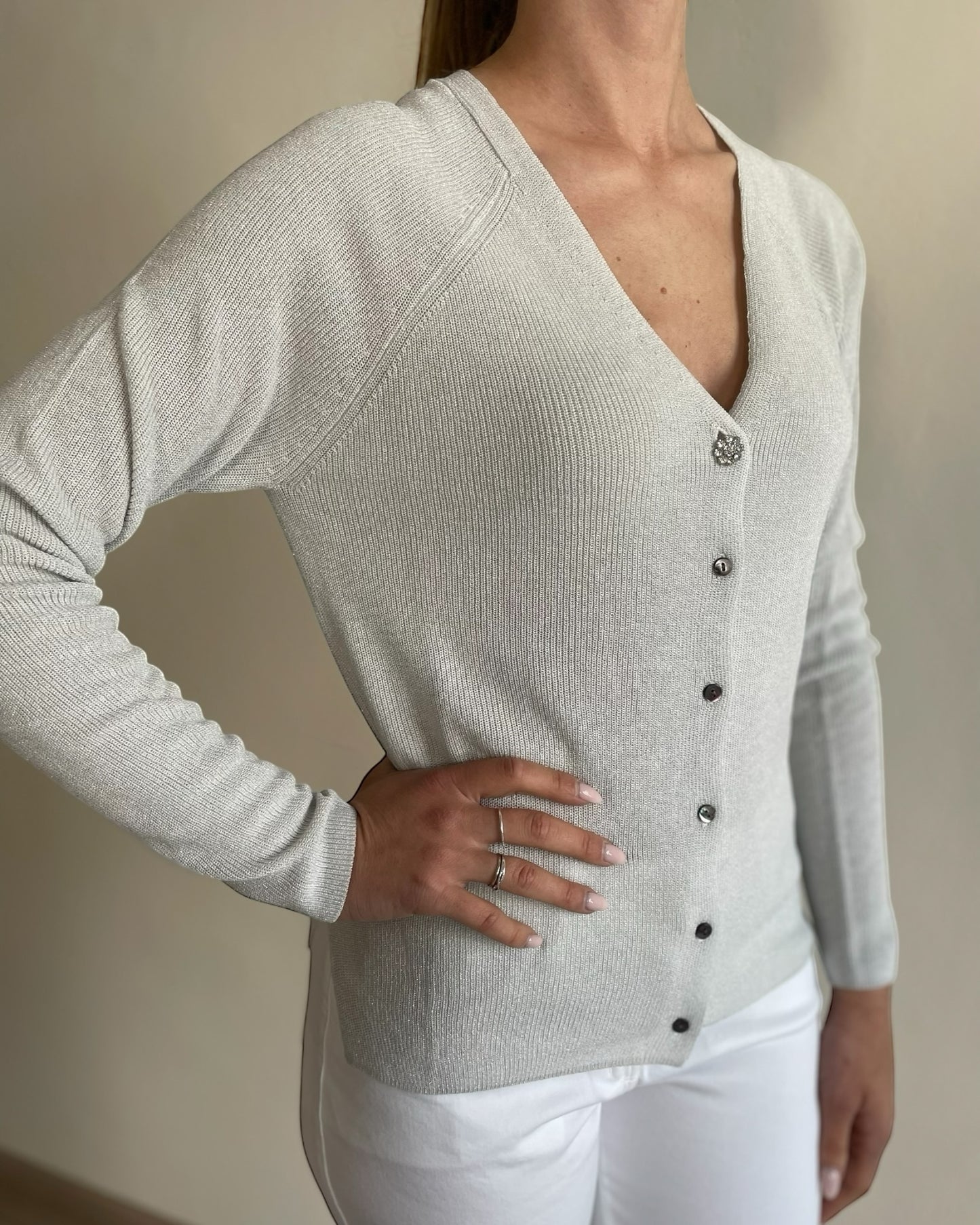 Cardigan lurex bottone gioiello art. DS5306 SHEI’s