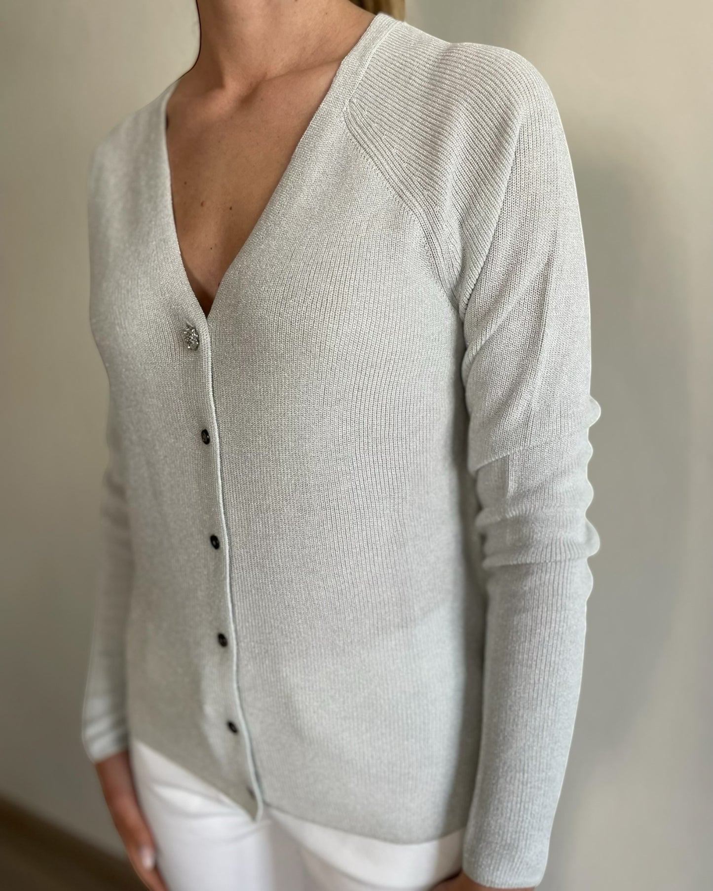Cardigan lurex bottone gioiello art. DS5306 SHEI’s