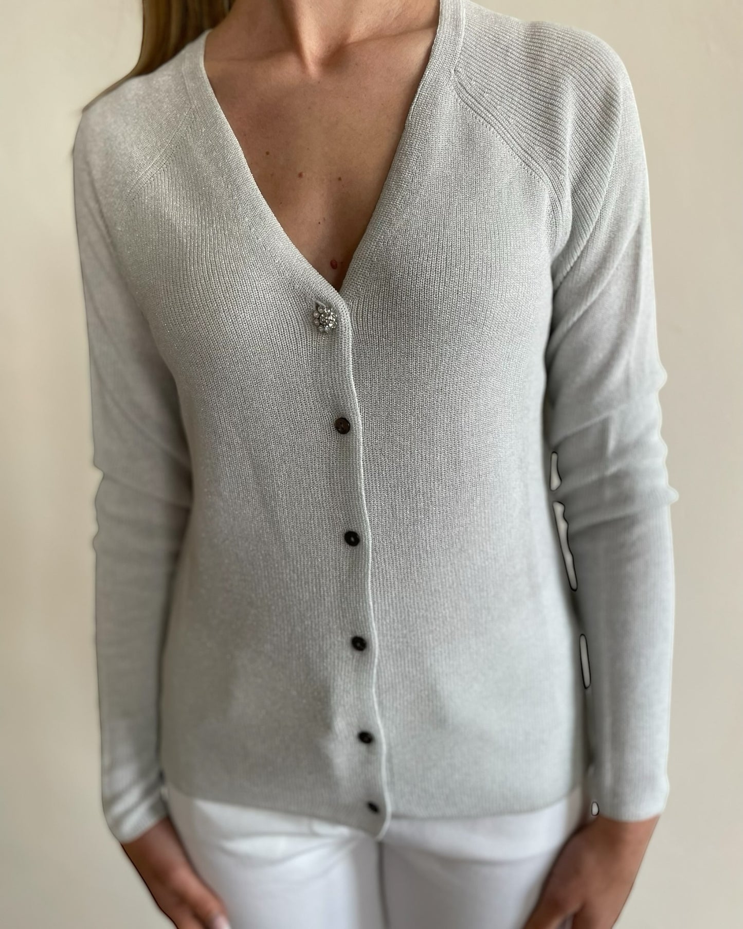 Cardigan lurex bottone gioiello art. DS5306 SHEI’s