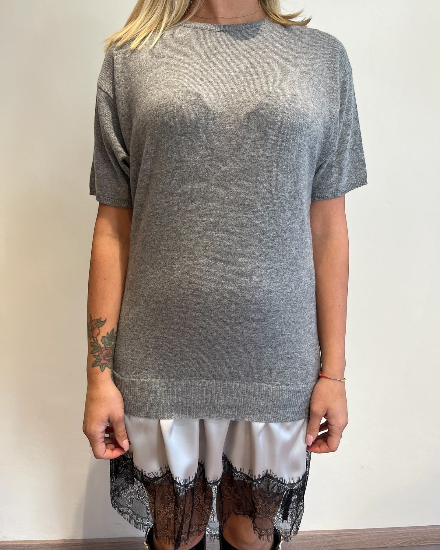 Maglia lunga con raso e pizzo art. 22195F VICOLO