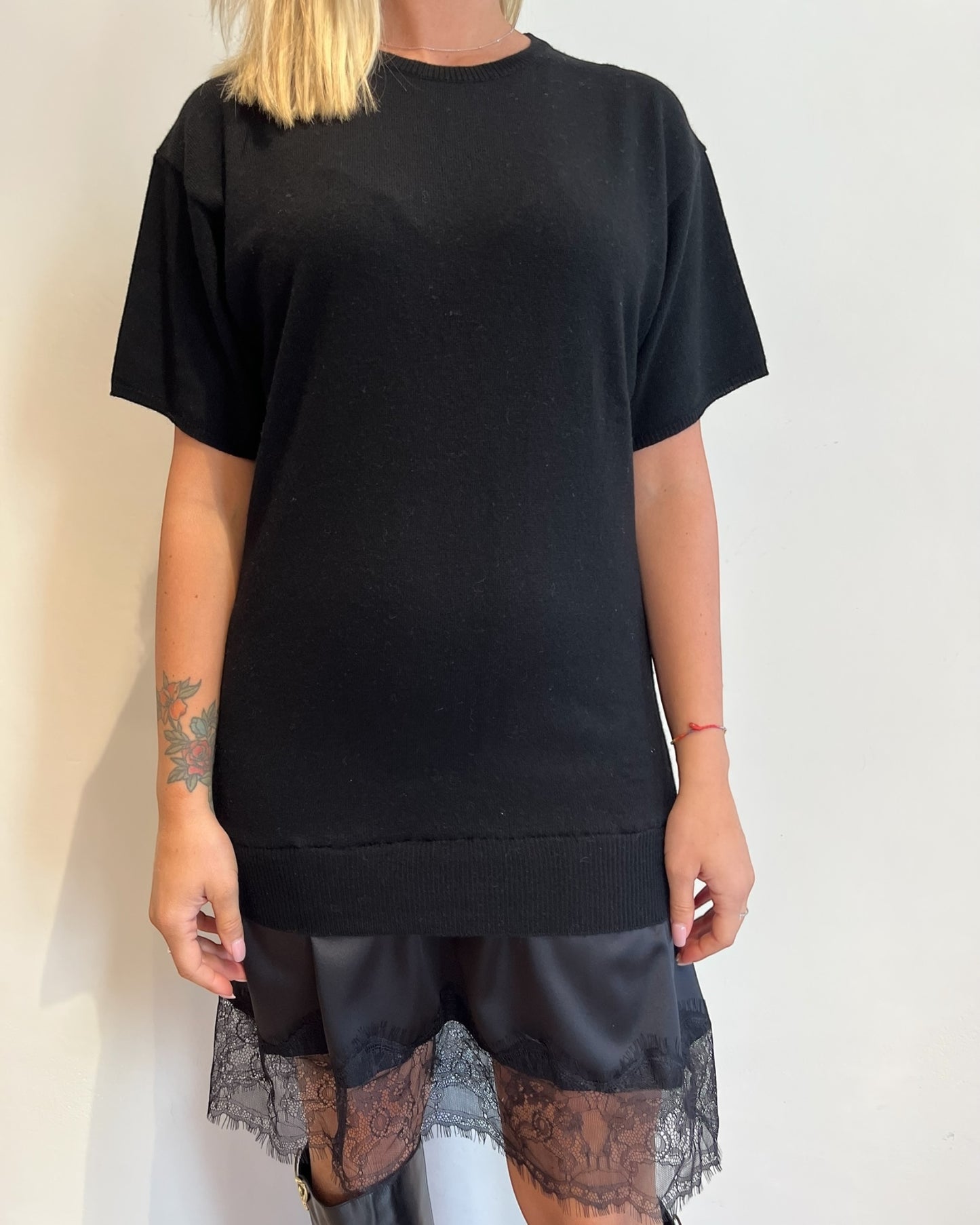 Maglia lunga con raso e pizzo art. 22195F VICOLO