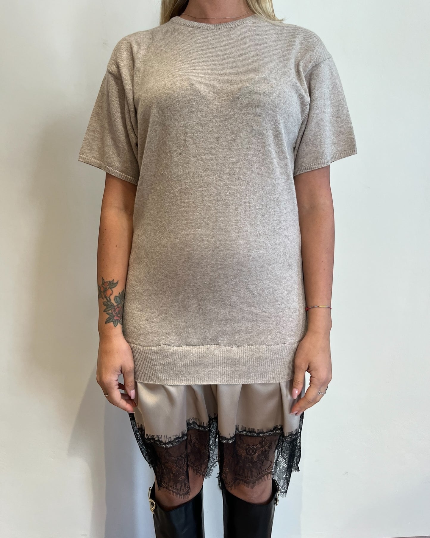 Maglia lunga con raso e pizzo art. 22195F VICOLO