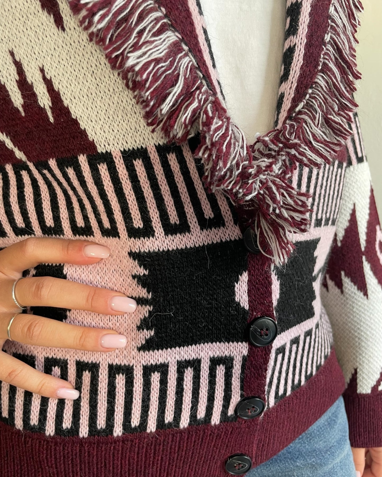 Cardigan frange e bottoni art. 25A837 TENSIONE IN