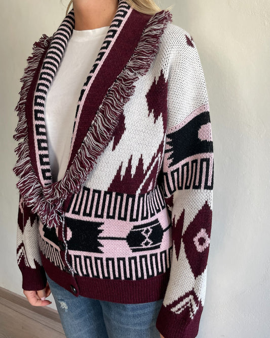 Cardigan frange e bottoni art. 25A837 TENSIONE IN