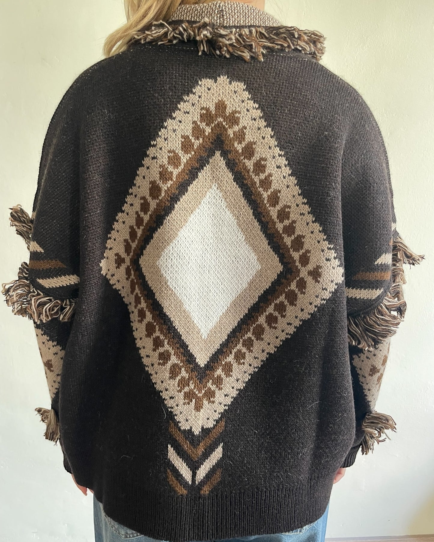 Cardigan frange e stampe rombi art. W5HMG65A400 TENSIONE IN