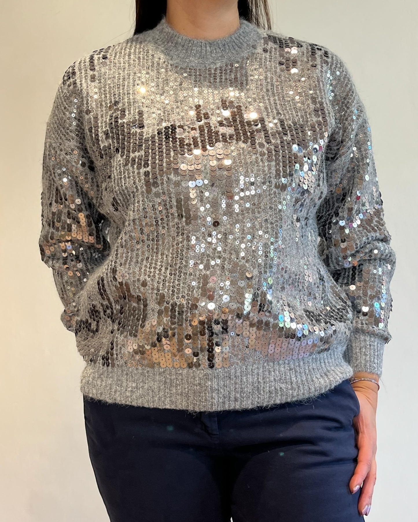 Maglione con paillettes art. 5683 MADREPERLA
