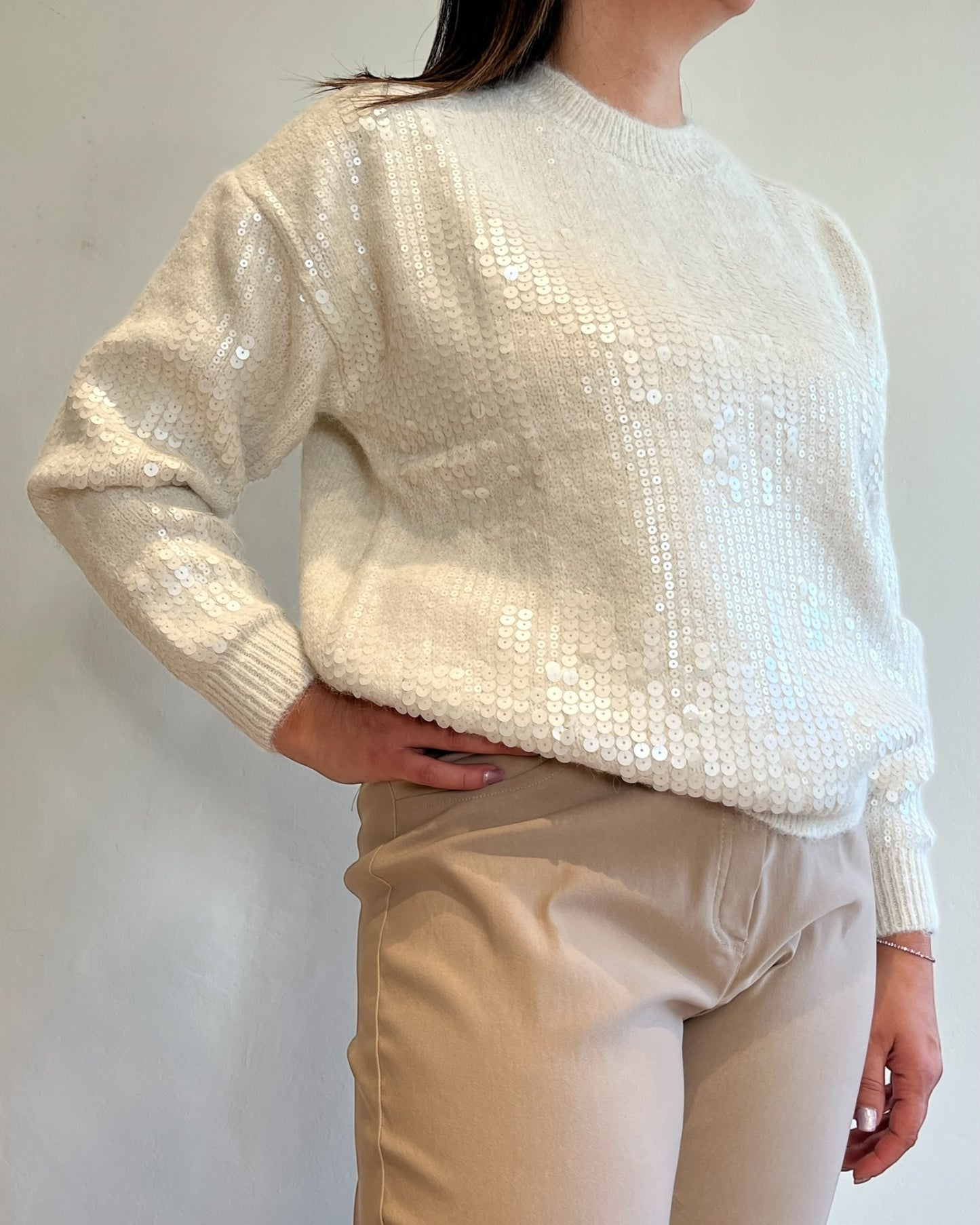 Maglione con paillettes art. 5683 MADREPERLA