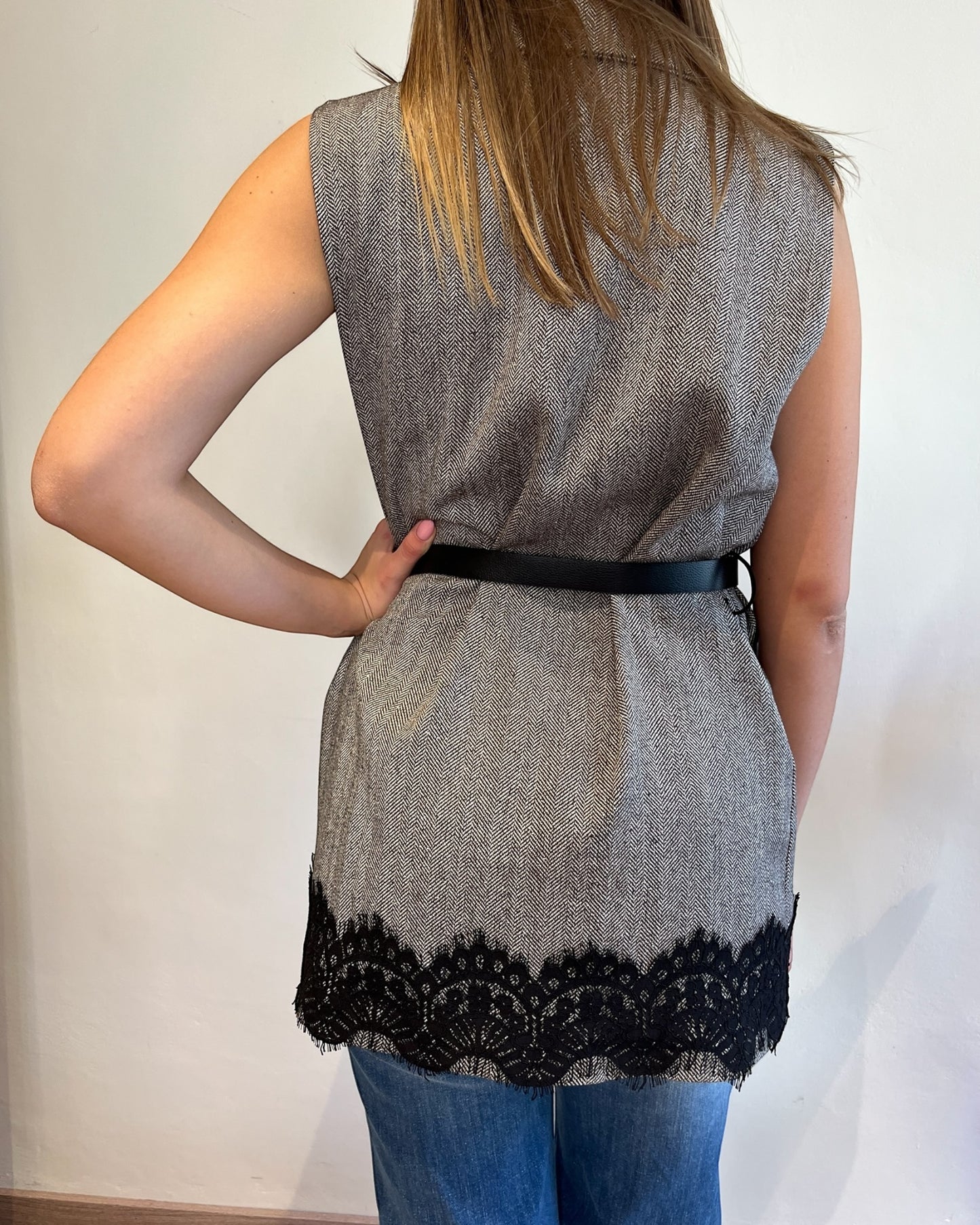 Gilet spina di pesce con pizzo e cintura CHEAP&CHIC