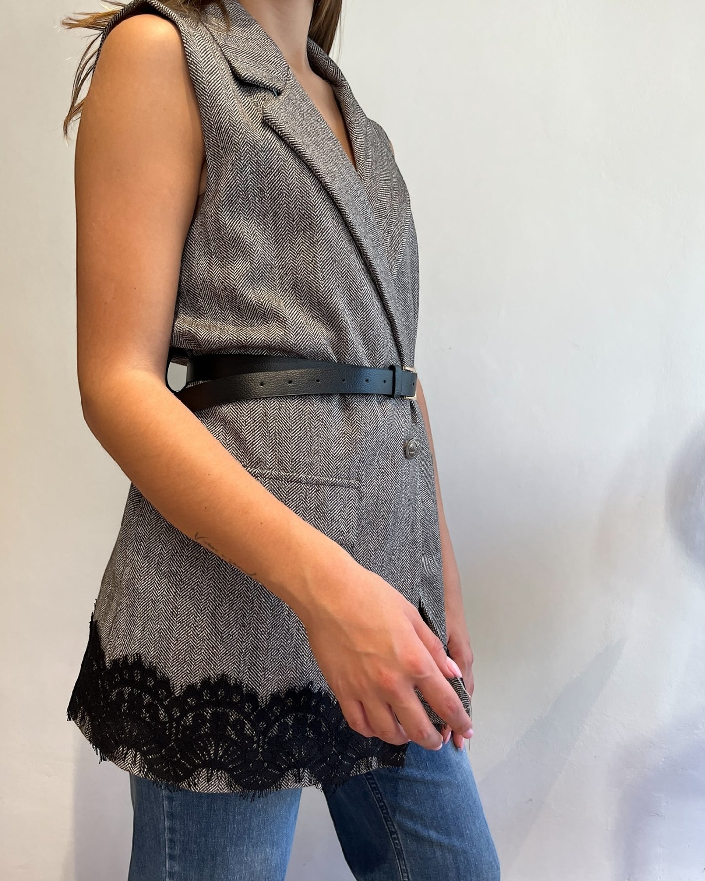 Gilet spina di pesce con pizzo e cintura CHEAP&CHIC