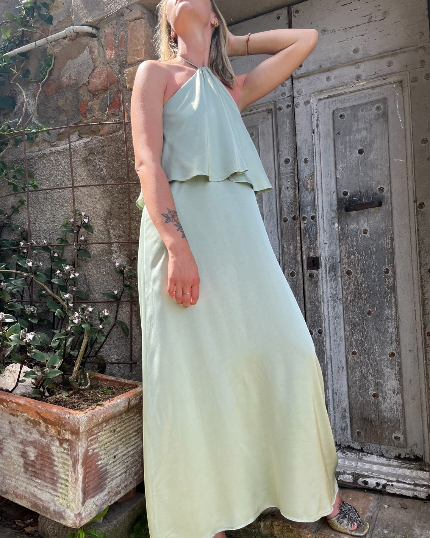 Abito halter lungo in raso art. A782W102 DIXIE