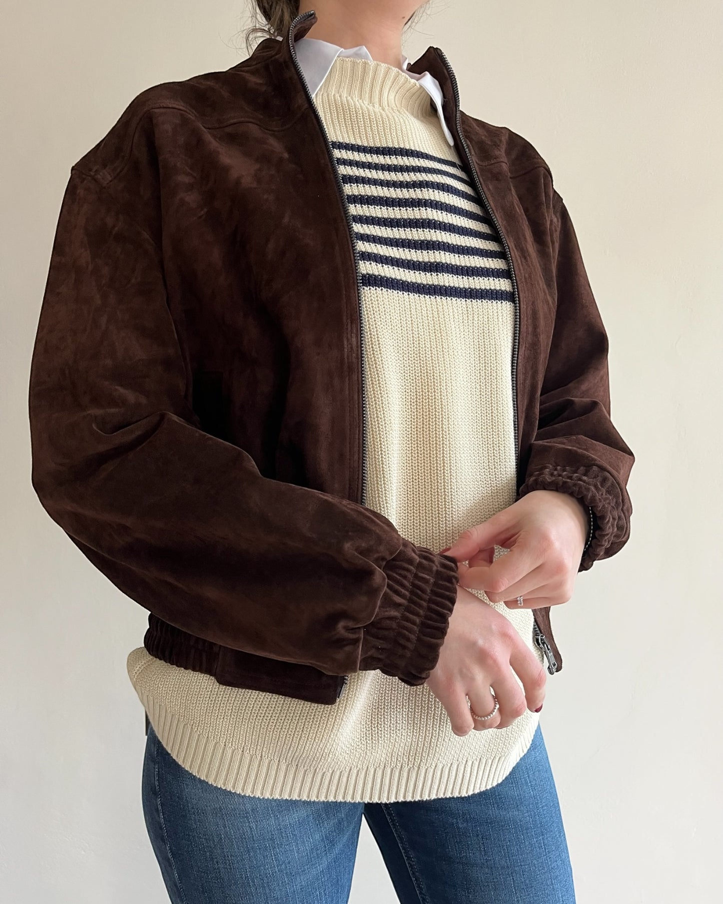 Bomber in vera pelle scamosciata con cerniera art. TD0146 VICOLO