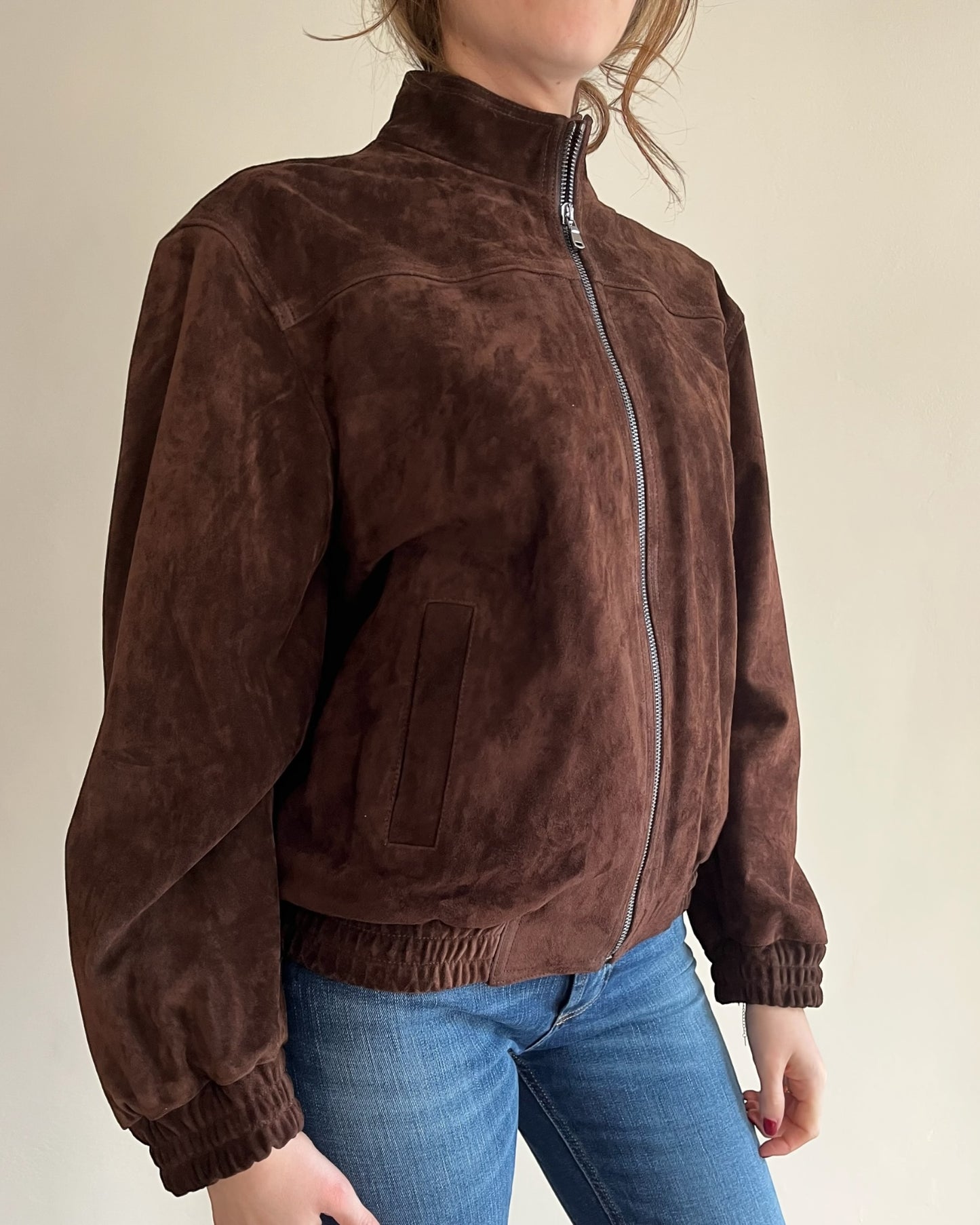 Bomber in vera pelle scamosciata con cerniera art. TD0146 VICOLO