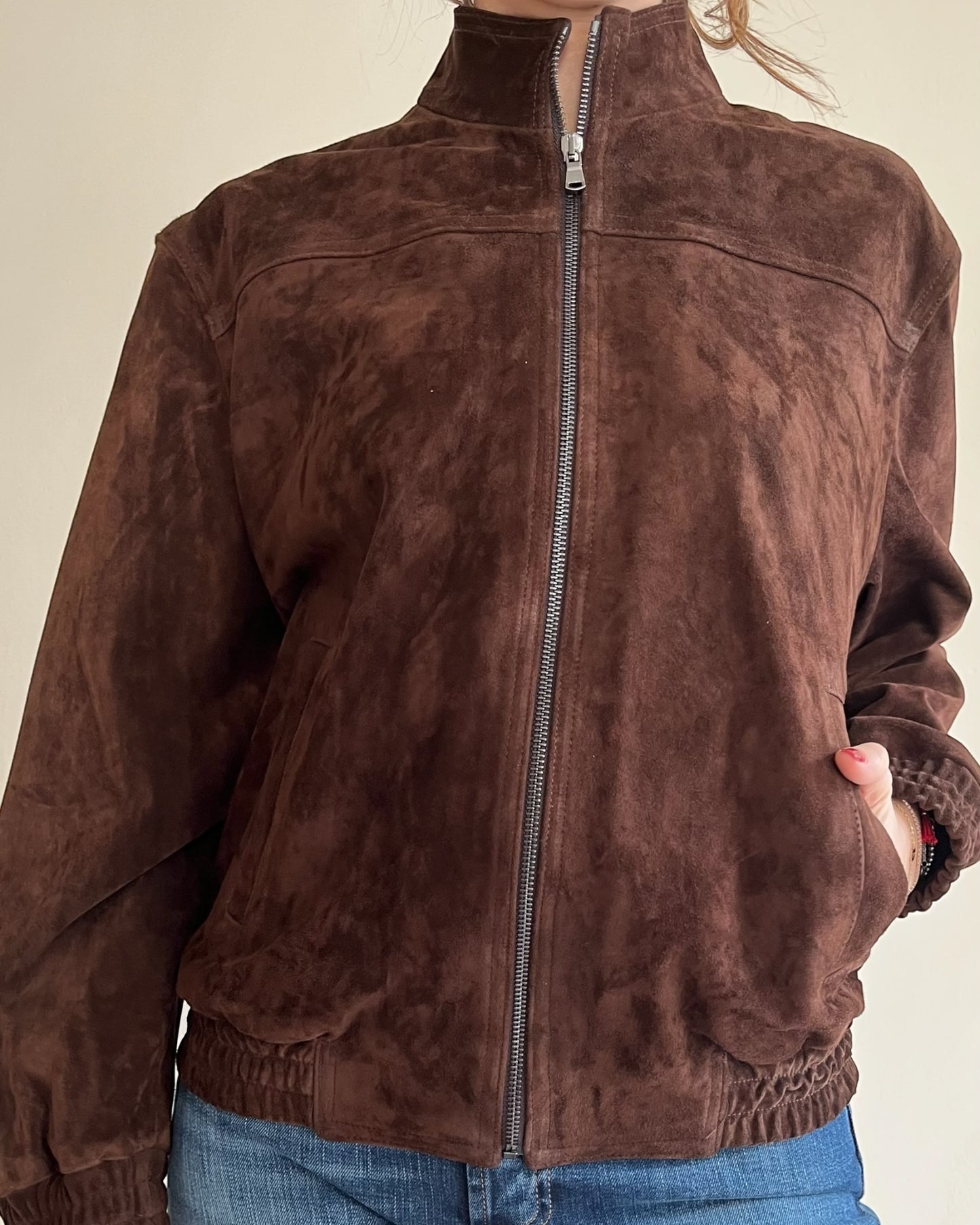 Bomber in vera pelle scamosciata con cerniera art. TD0146 VICOLO