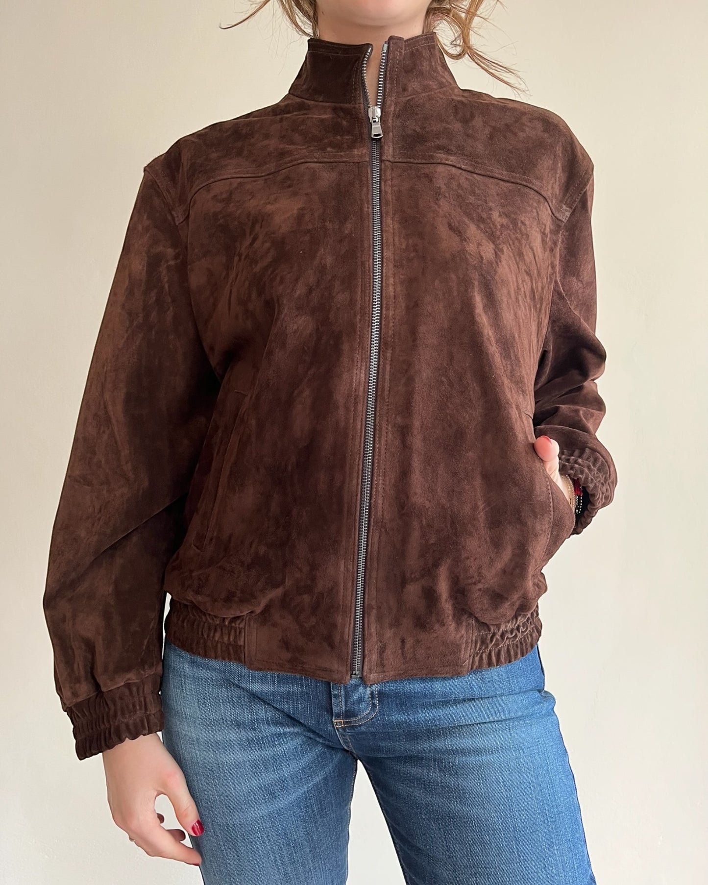 Bomber in vera pelle scamosciata con cerniera art. TD0146 VICOLO
