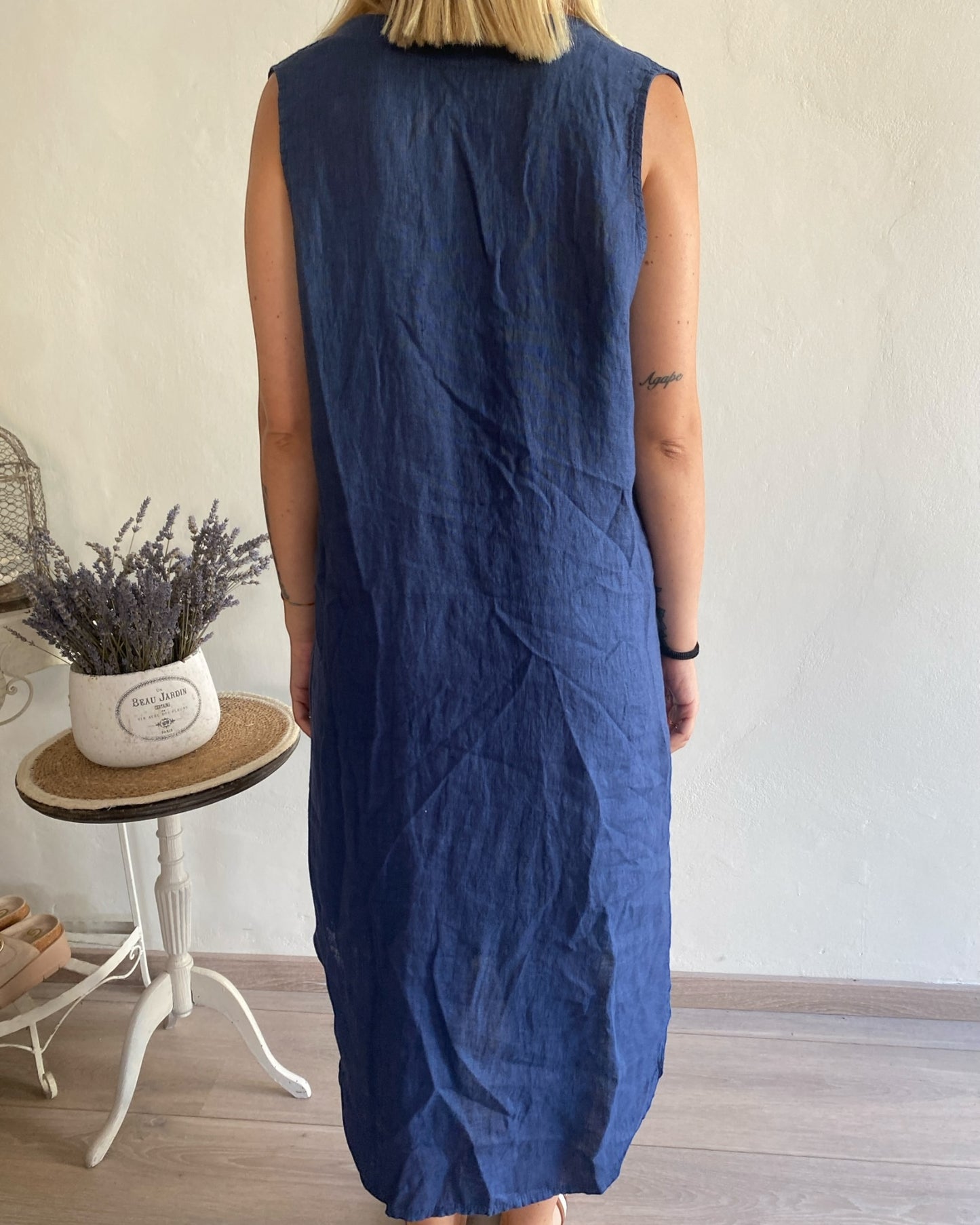Abito lino più lungo dietro con spalla larga e bottone davanti CHEAP&CHIC art.6428