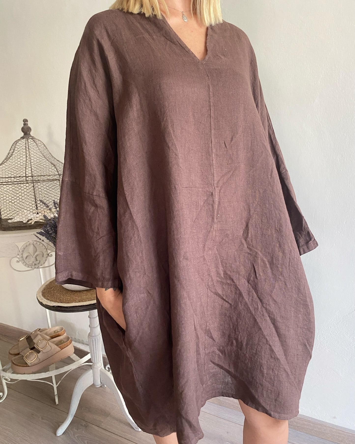 Abito lino scollo V con manica pipistrello CHEAP&CHIC art.4975