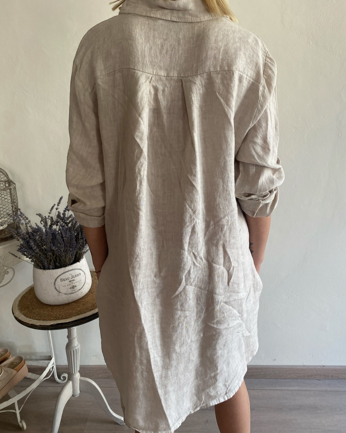 Chemisier lungo lino con manica arrotolata e tasche laterali art.197 CHEAP&CHIC