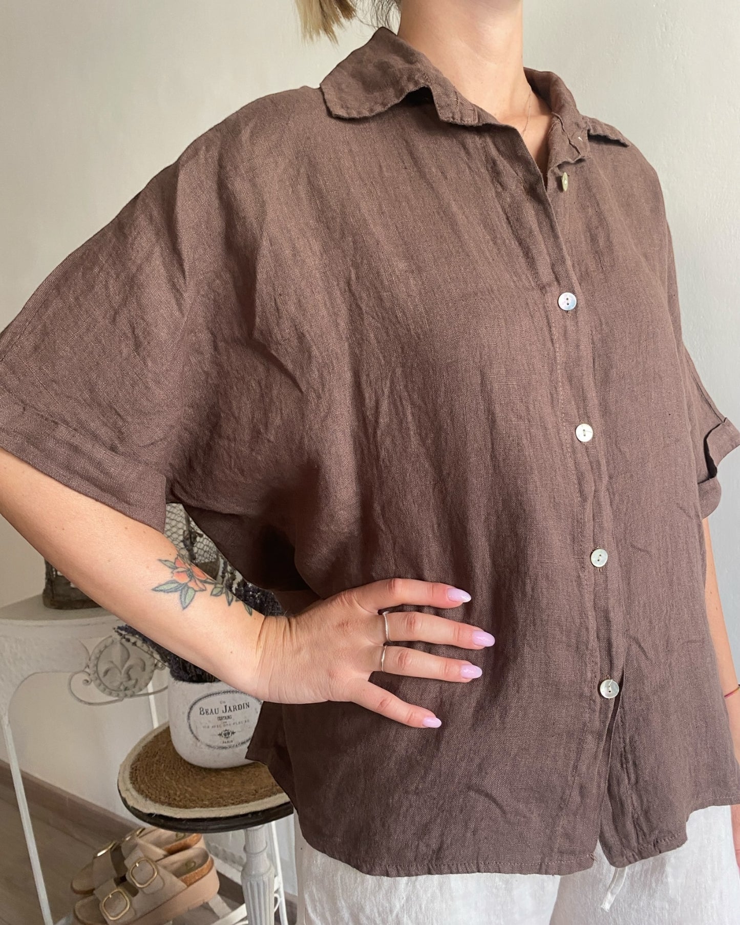 Camicia lino manica corta art. 5028 CHEAP&CHIC