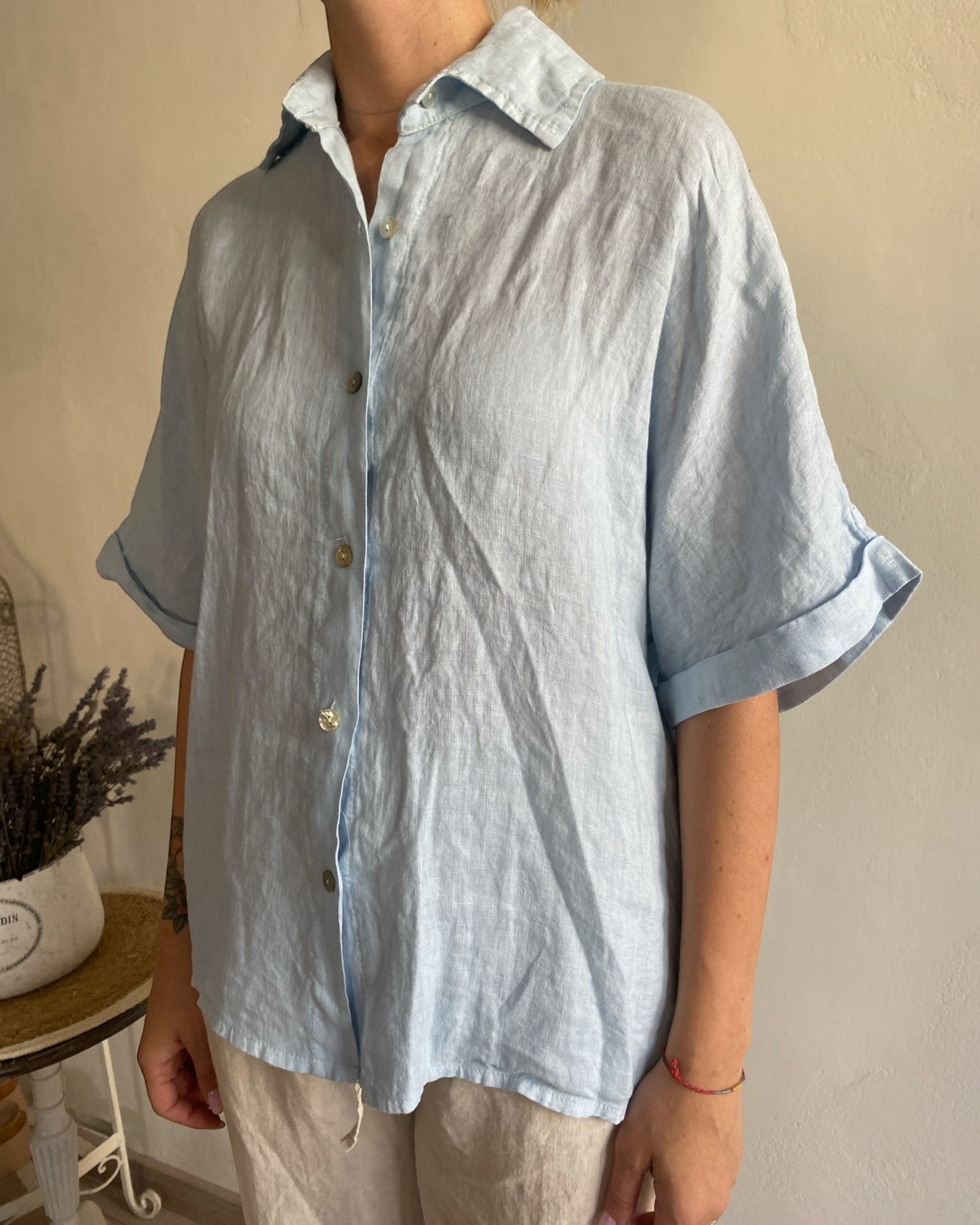 Camicia lino manica corta art. 5028 CHEAP&CHIC