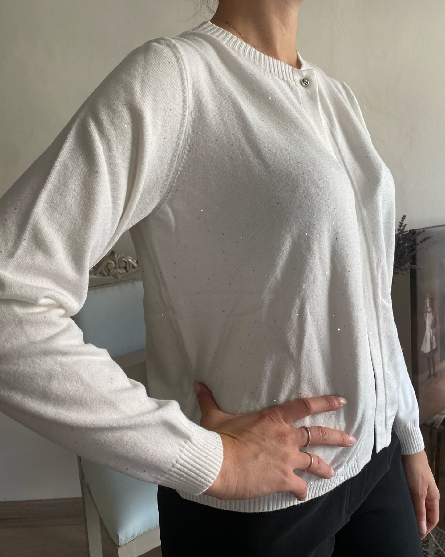 Cardigan corto con micro paillettes art.L129YBF AZALEA Lola di Sandro ferrone