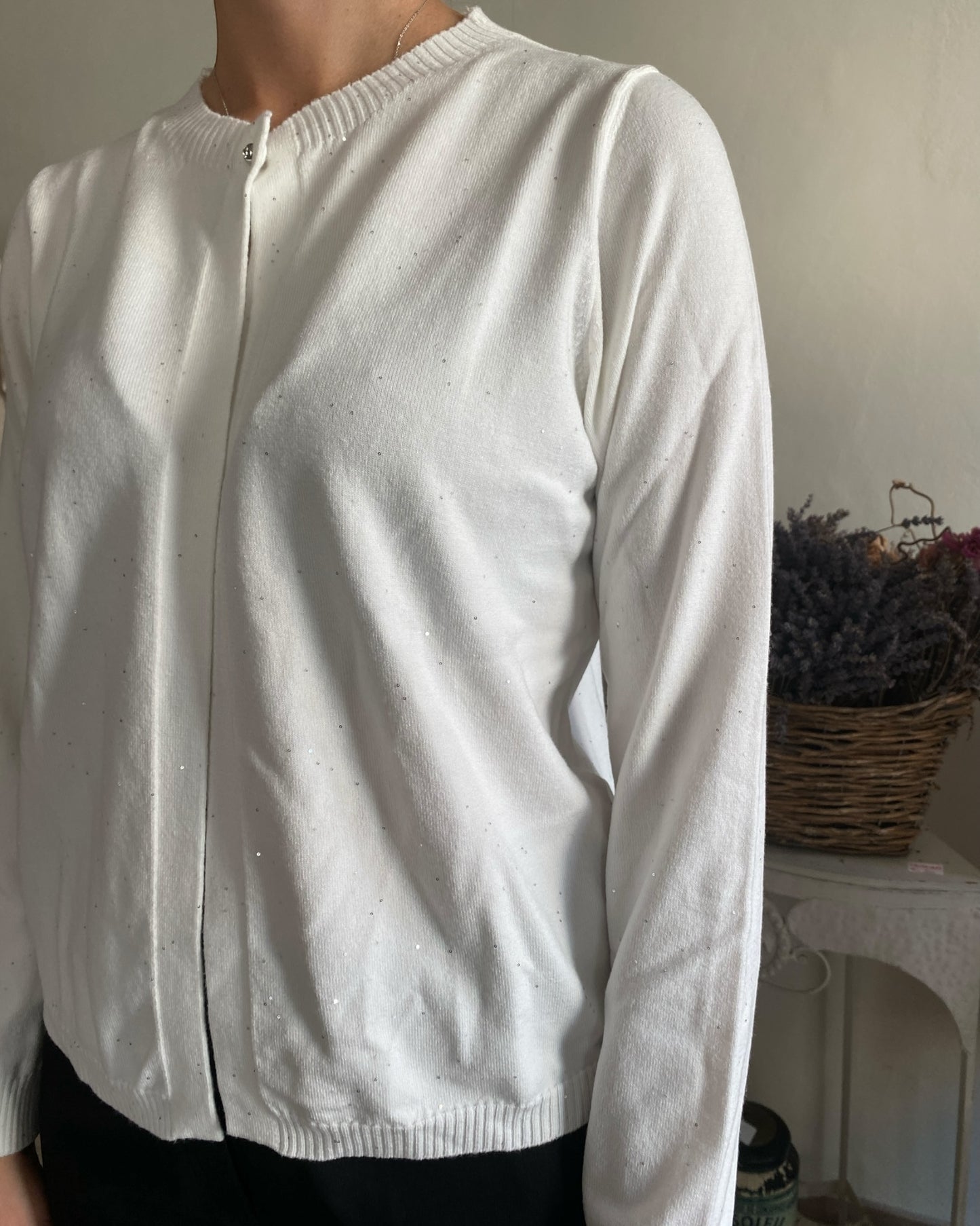 Cardigan corto con micro paillettes art.L129YBF AZALEA Lola di Sandro ferrone