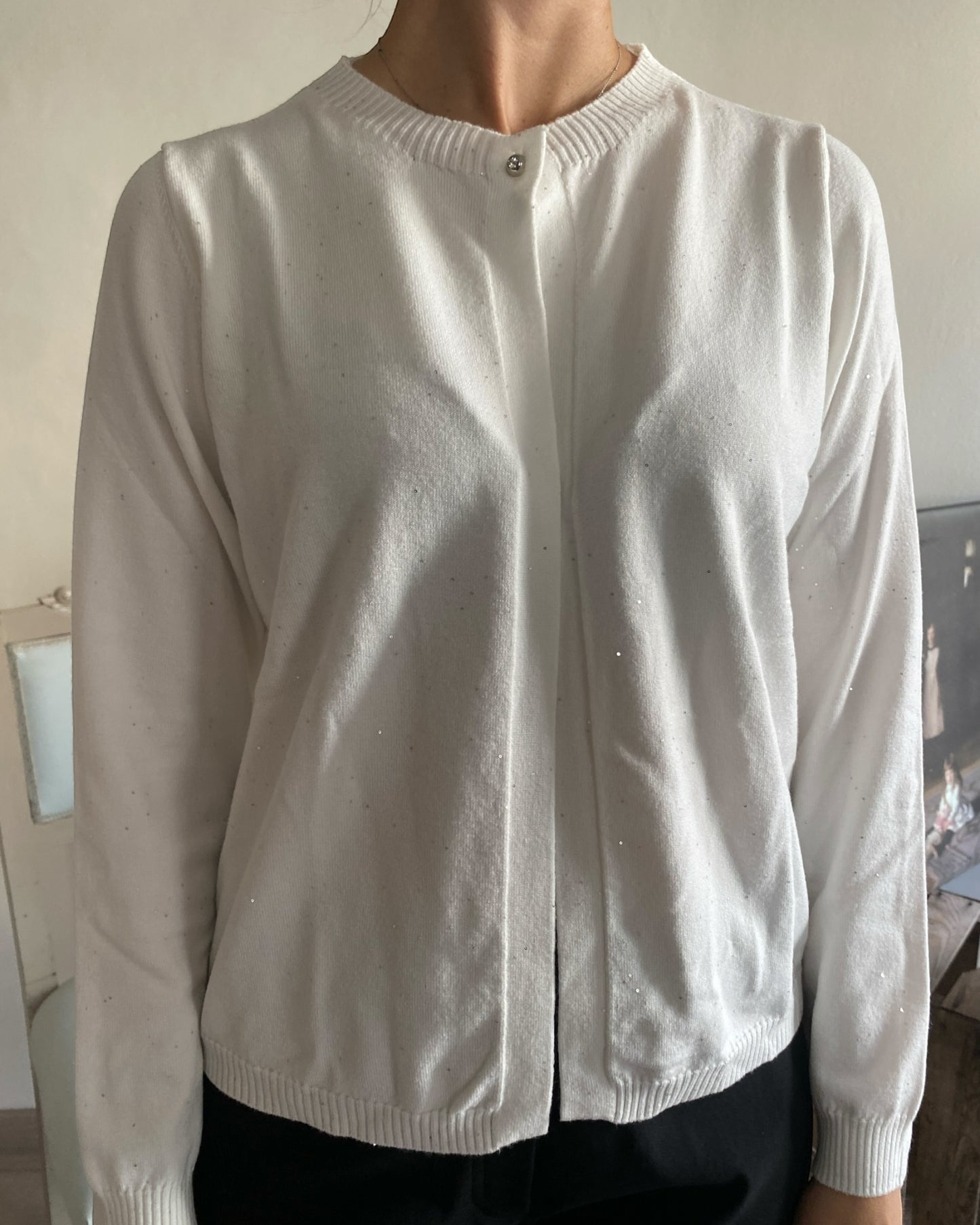 Cardigan corto con micro paillettes art.L129YBF AZALEA Lola di Sandro ferrone