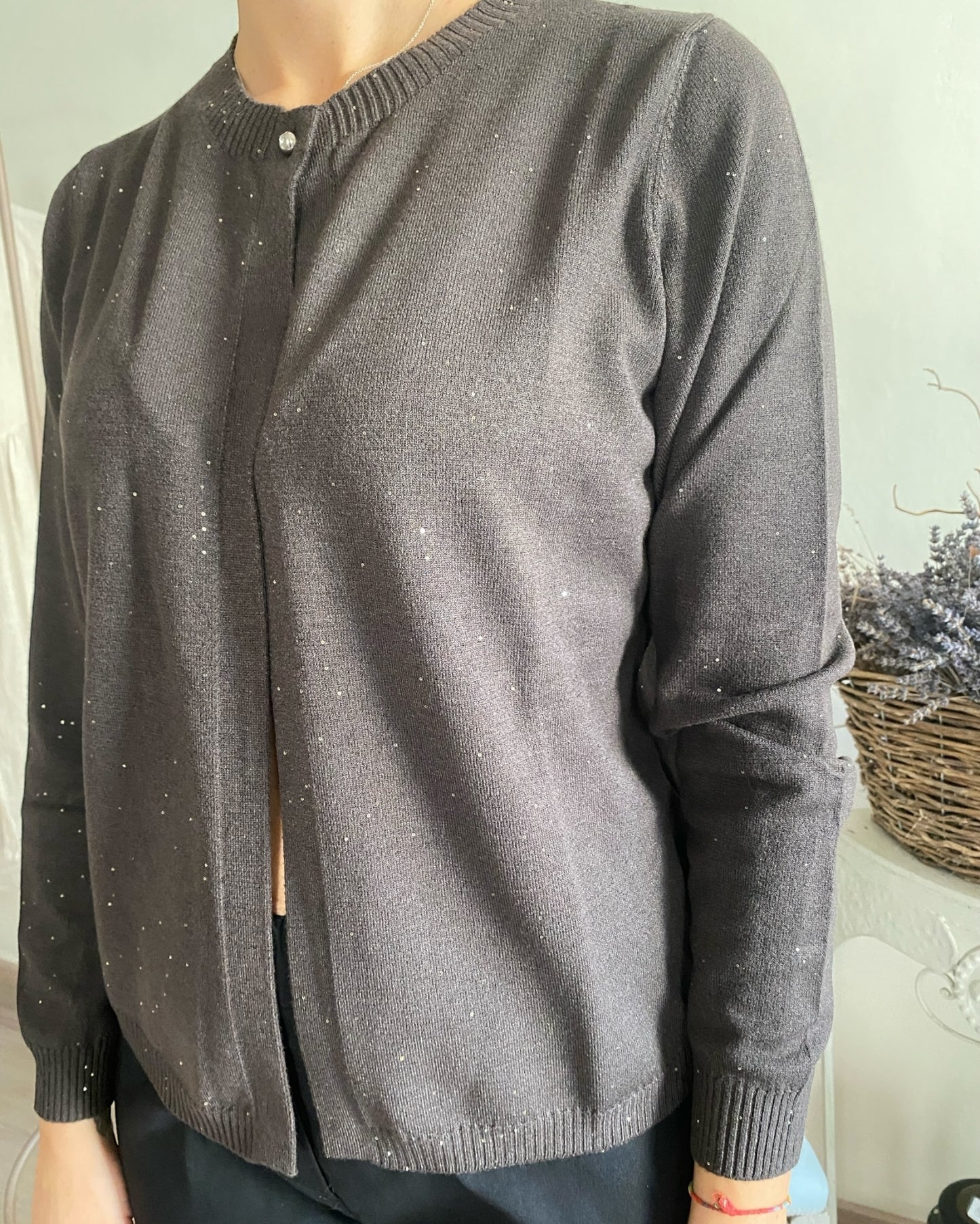 Cardigan corto con micro paillettes art.L129YBF AZALEA Lola di Sandro ferrone