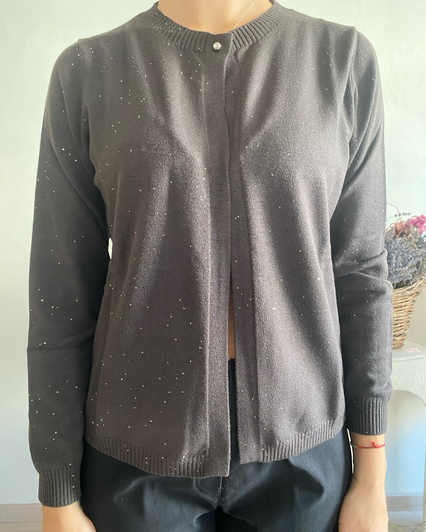Cardigan corto con micro paillettes art.L129YBF AZALEA Lola di Sandro ferrone