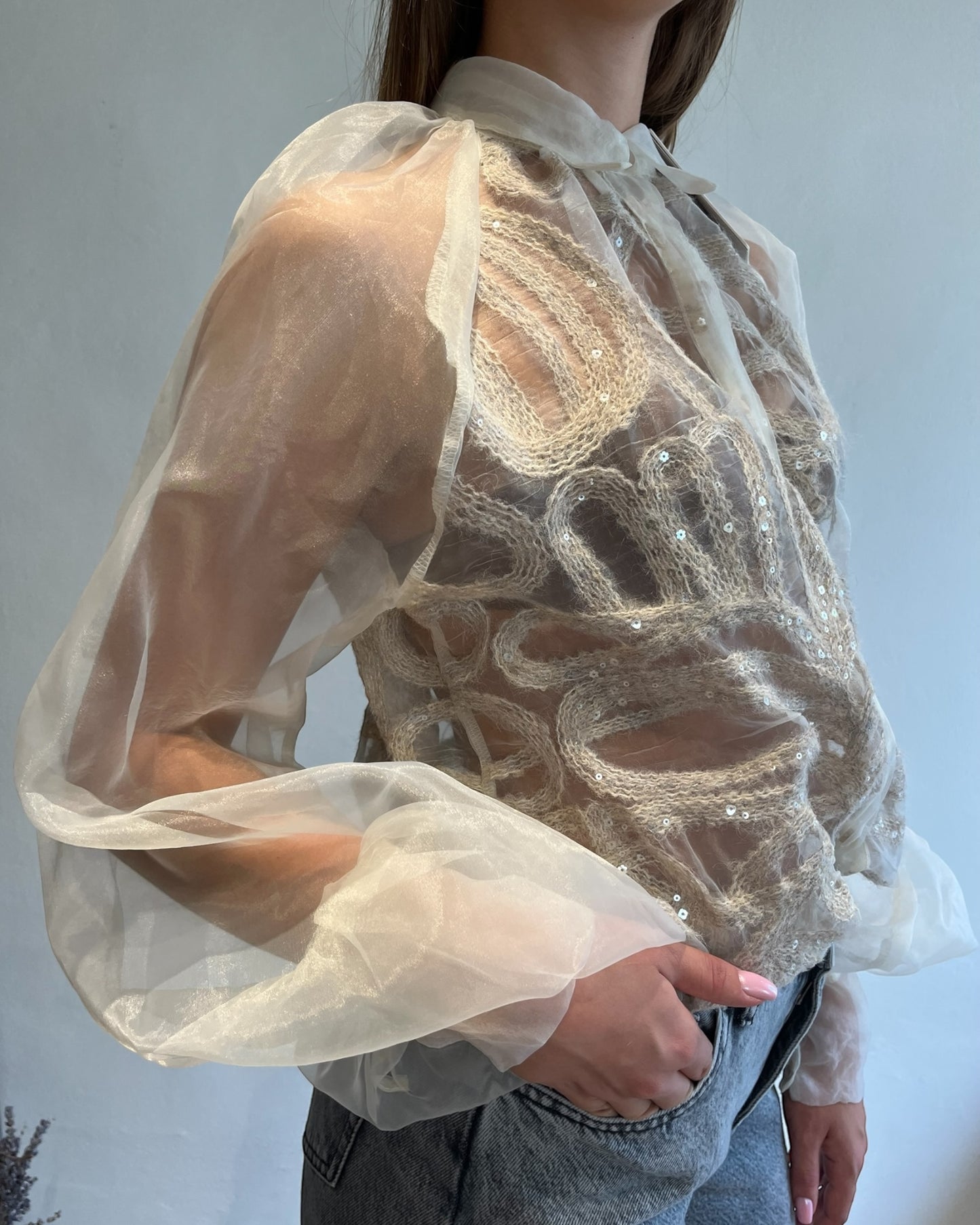Camicia con ricami e tulle art. W25C028 MOTEL