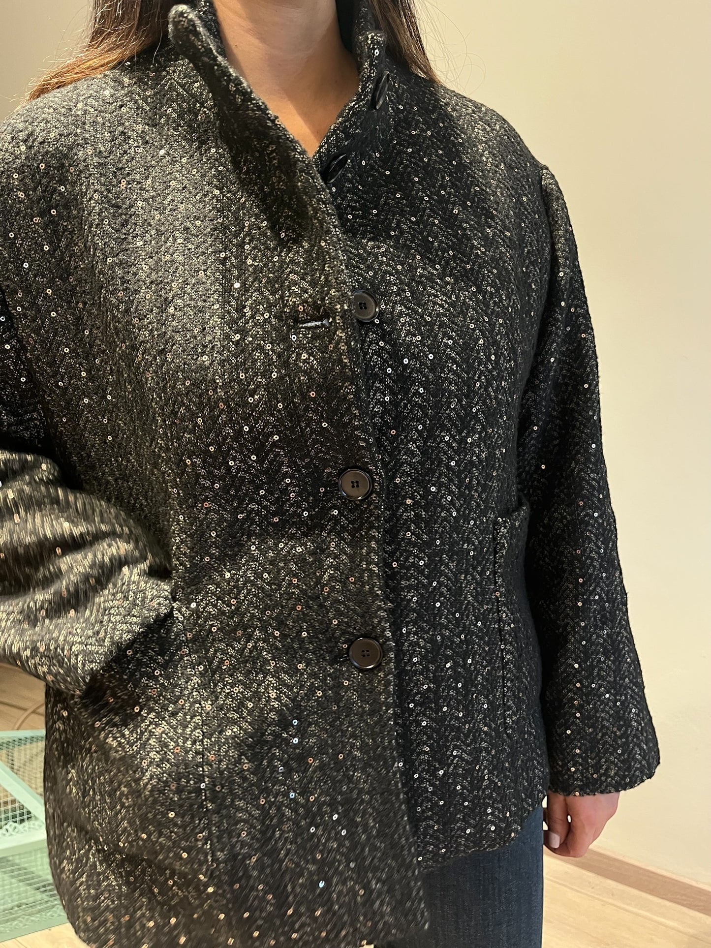 Cappa in tessuto diagonale paillettes art. L15YBF BRUNA Lola by Sandro FERRONE