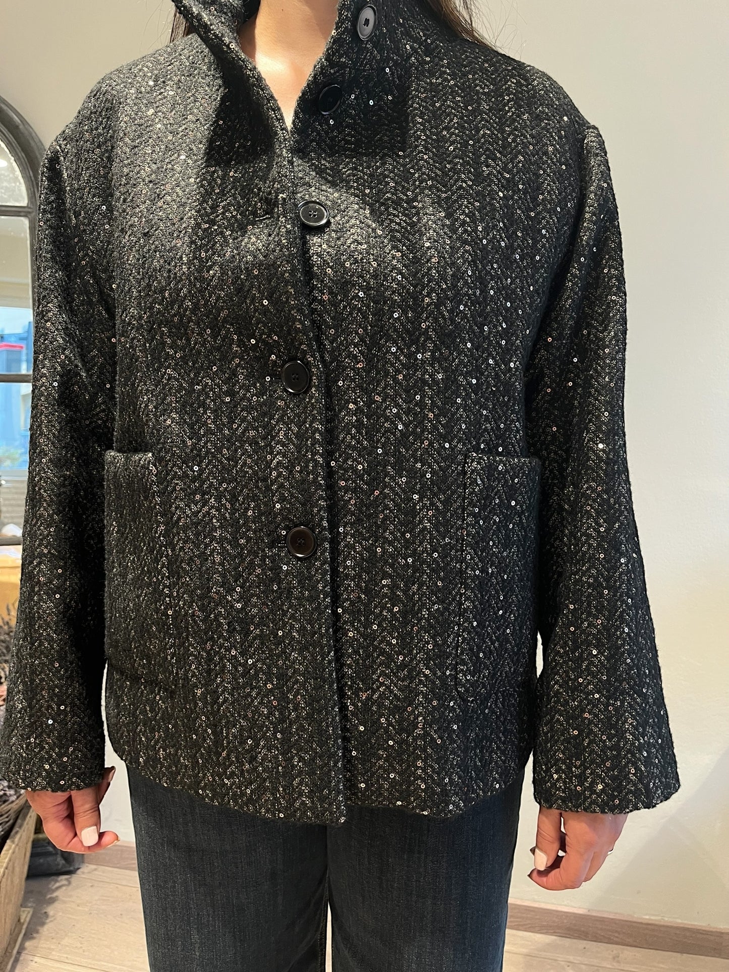 Cappa in tessuto diagonale paillettes art. L15YBF BRUNA Lola by Sandro FERRONE