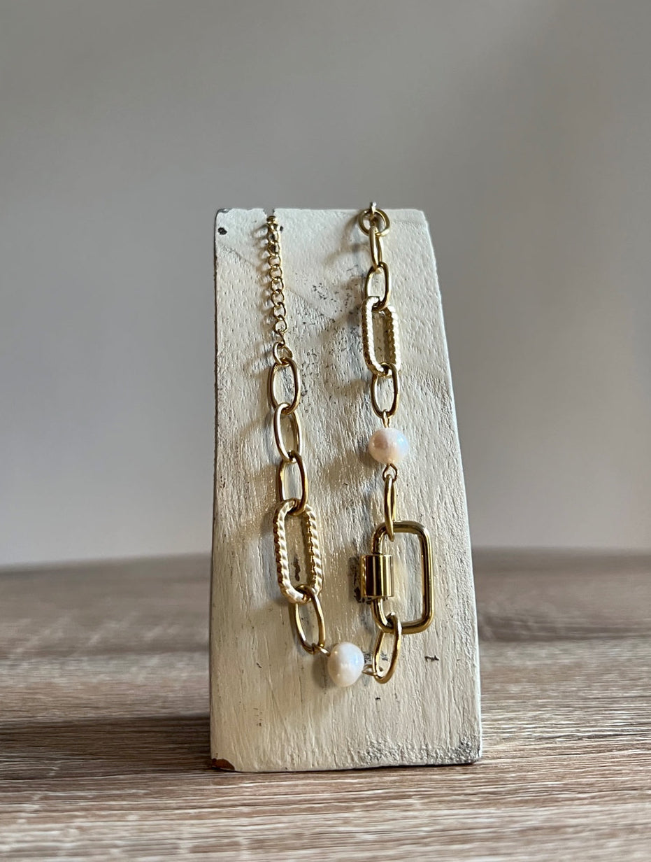 Bracciale Catena e Perle Bianche