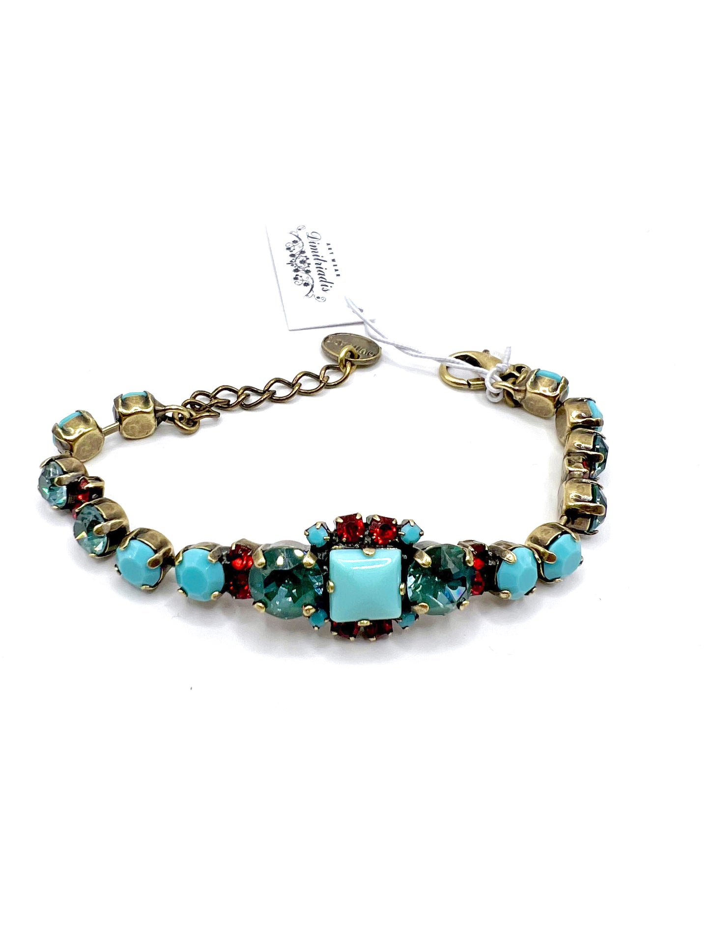 Bracciale con cristallo centrale celeste e accenti rossi DIMITRIADIS