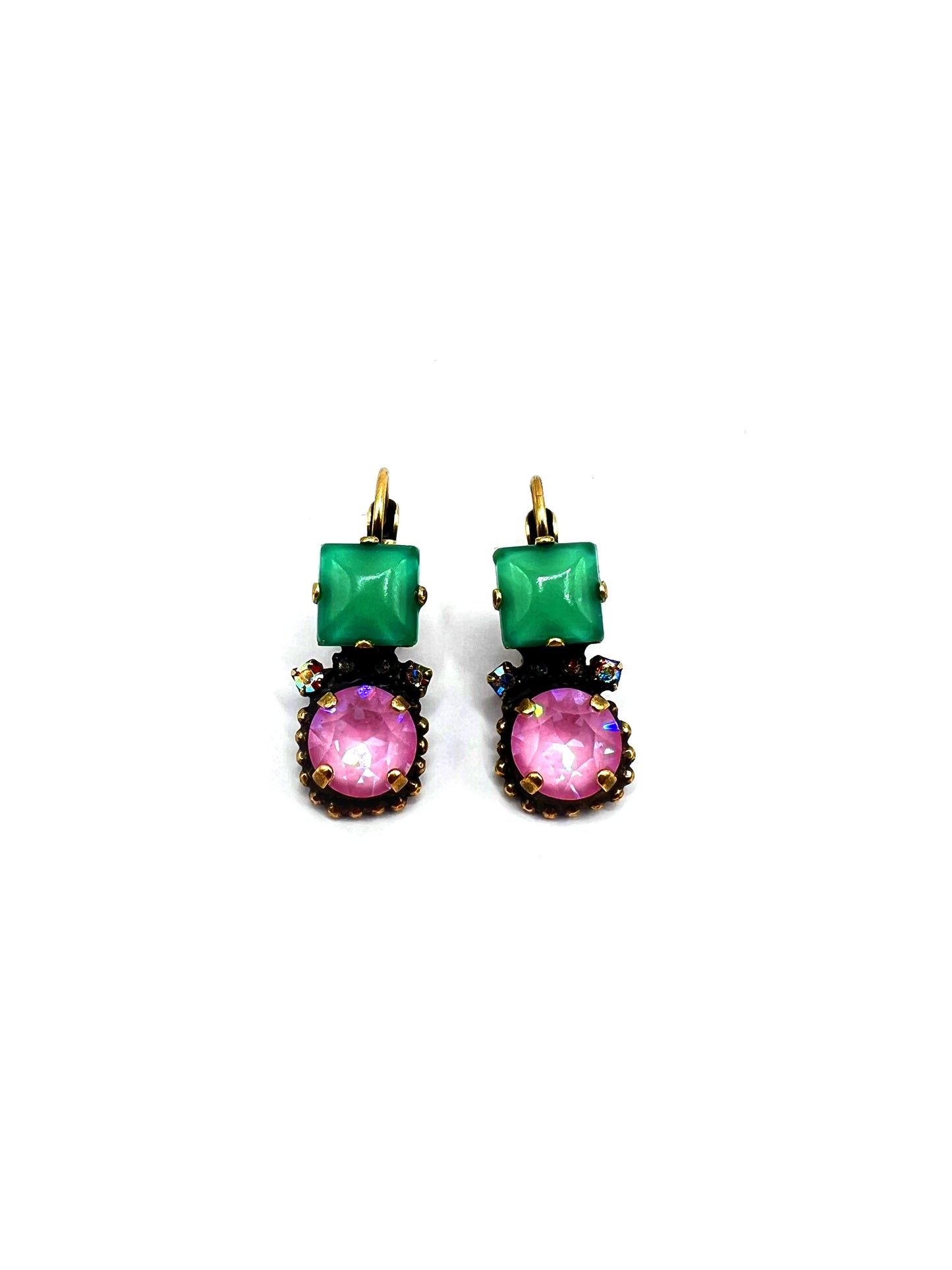 Orecchini con pietra verde smeraldo e cristallo rosa DIMITRIADIS