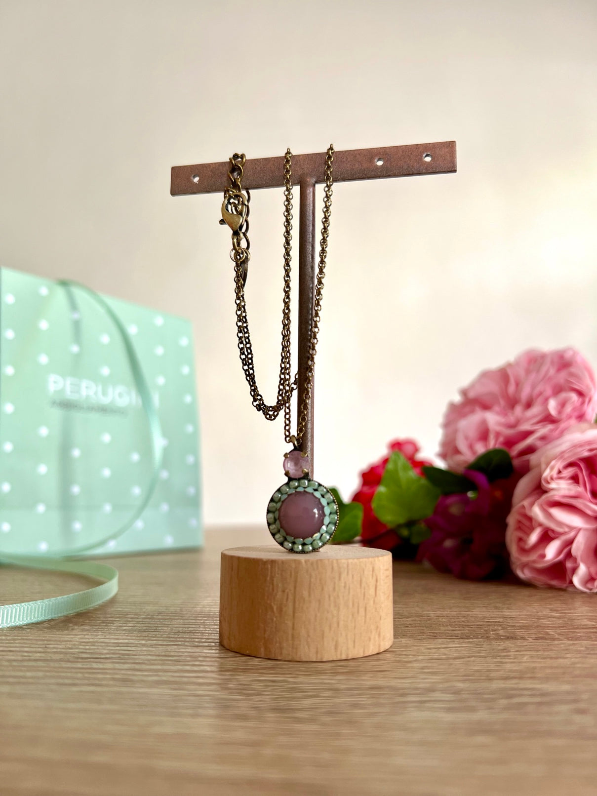 Collana con ciondolo rosa e verde DIMITRIADIS