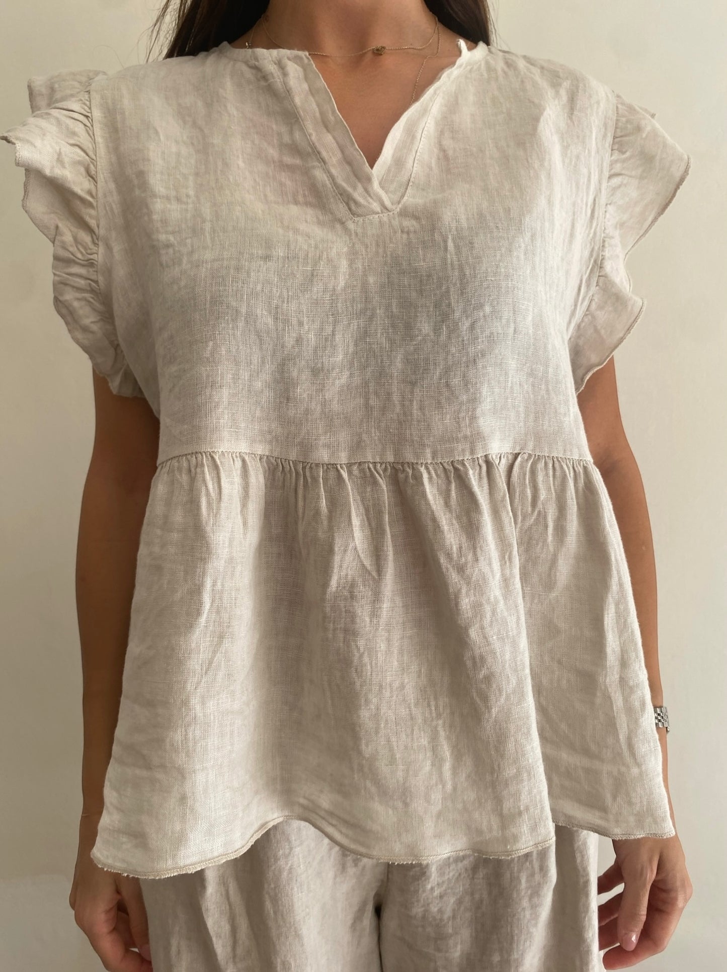 Blusa con volant art.8808 100% Lino CHEAP&CHIC