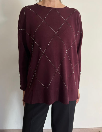 Maglia girocollo con applicazione di strass art.265F1026 FLEURS D’ANIS