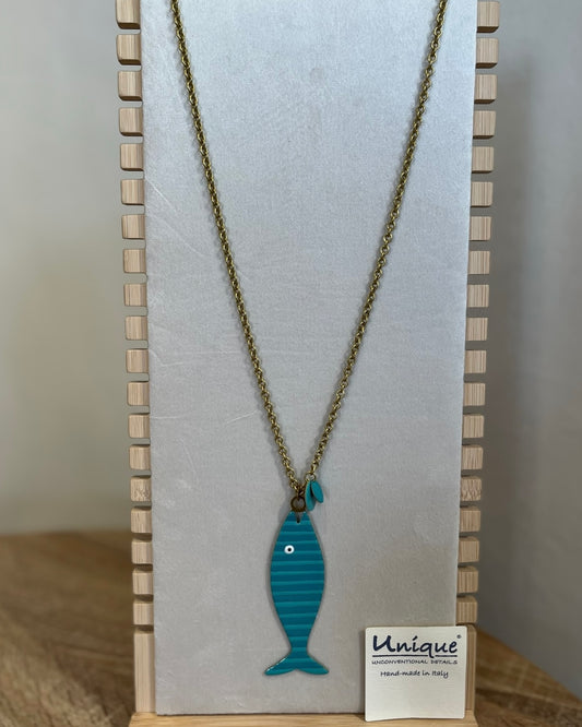 Collana PASQUALE con catena in bronzo e pesce smaltato a righe UNIQUE