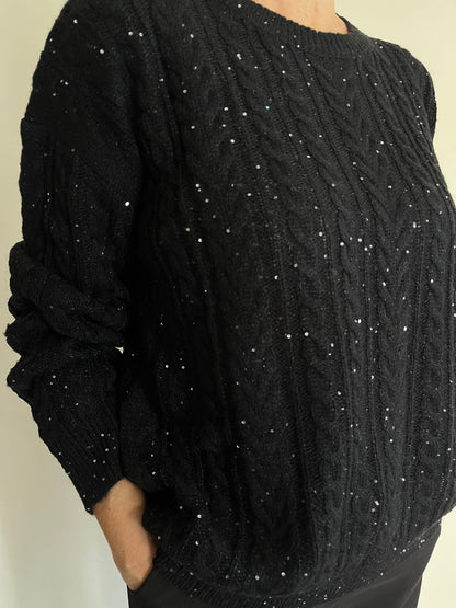 Maglia girocollo con trecce e pailettes art. D66021 SHEIS