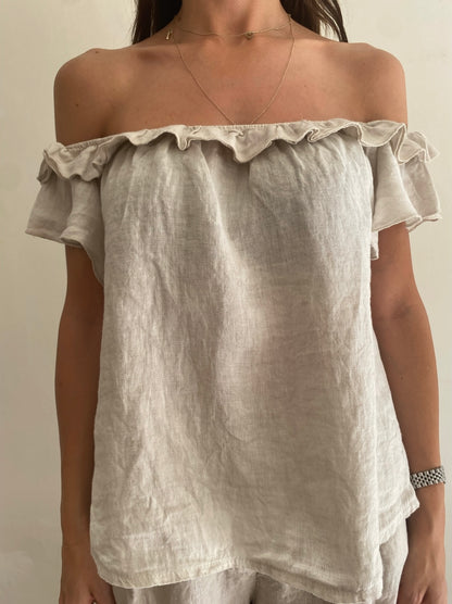 Blusa con scollo ampio e rouches art.7442 100%lino CHEAP&CHIC