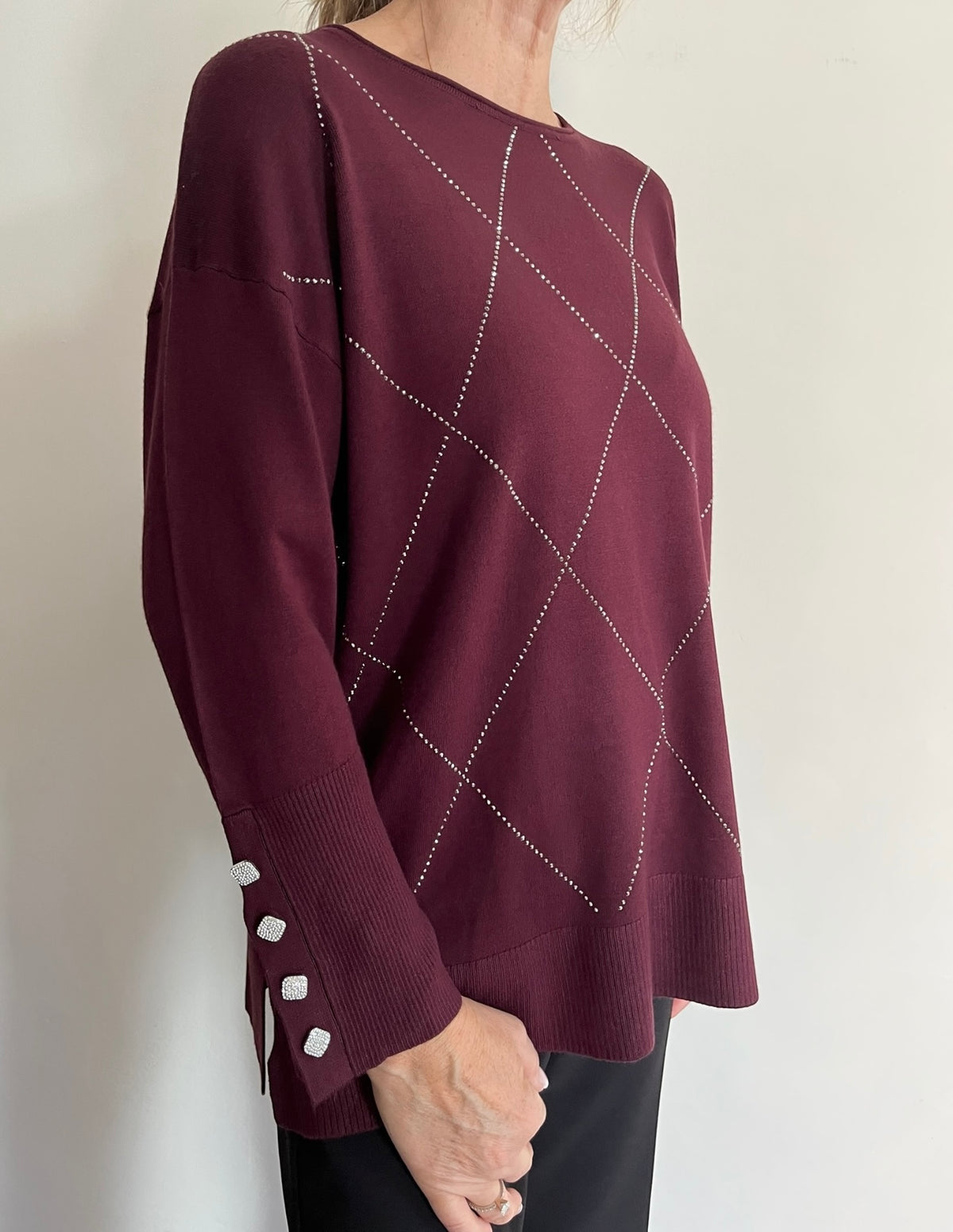 Maglia girocollo con applicazione di strass art.265F1026 FLEURS D’ANIS